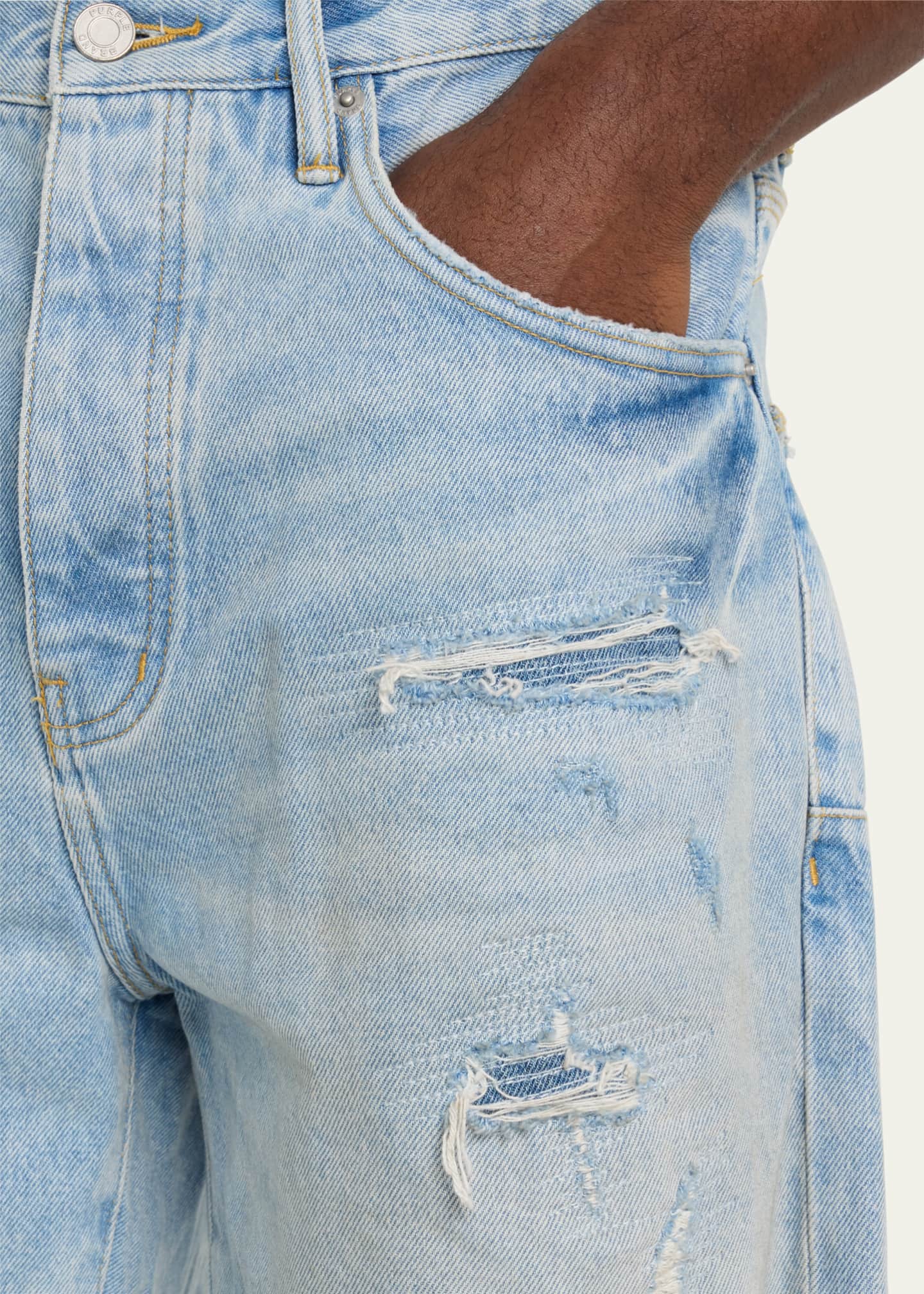 PURPLE Men's Destroyed Denim Shorts Bergdorf Goodman