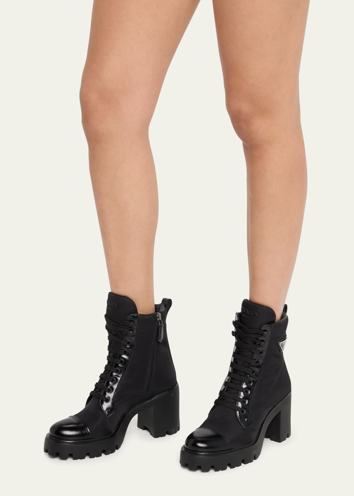 Prada Leather and Re-Nylon Boots - Black - 36