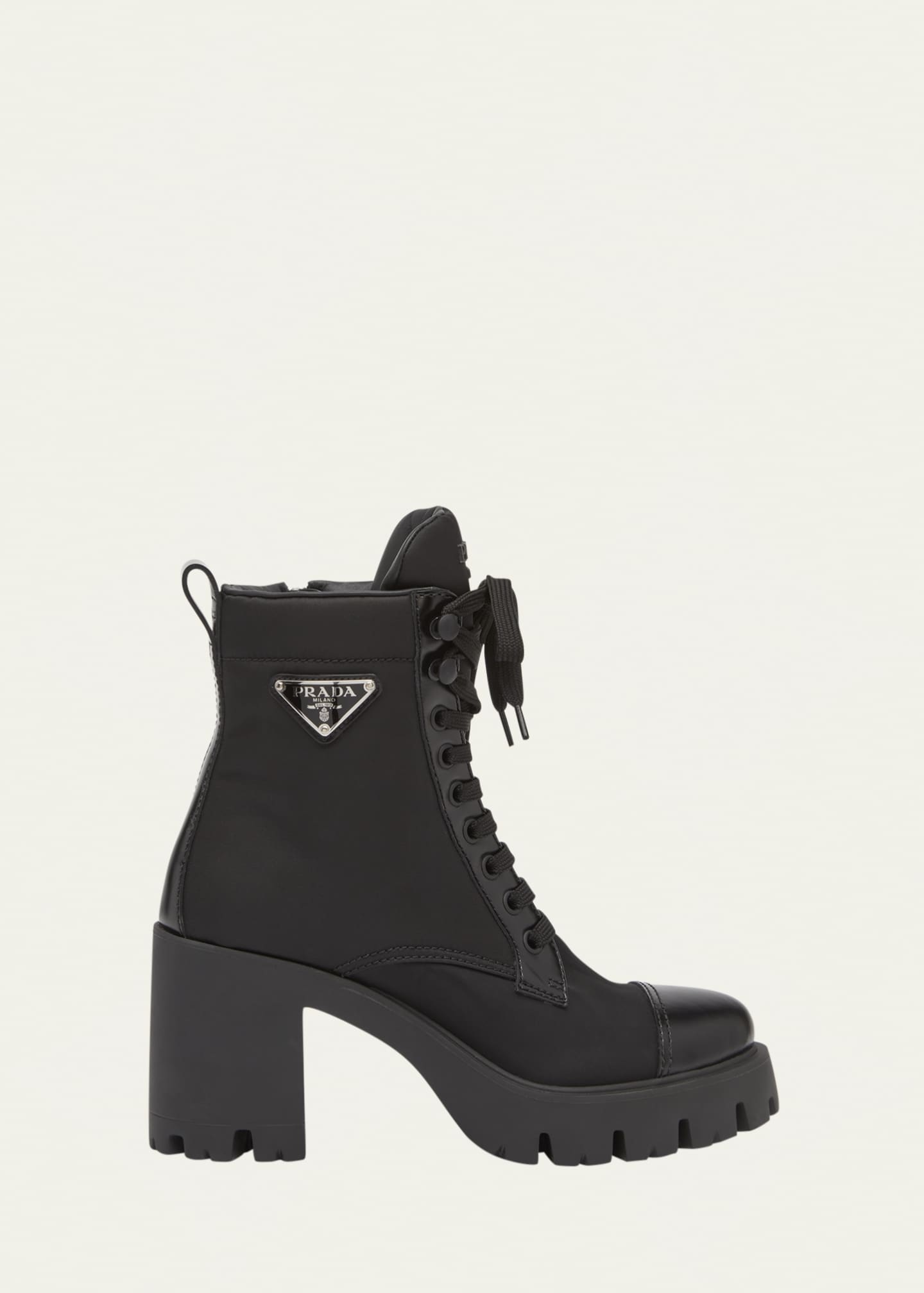 Prada leather and nylon combat boots best sale