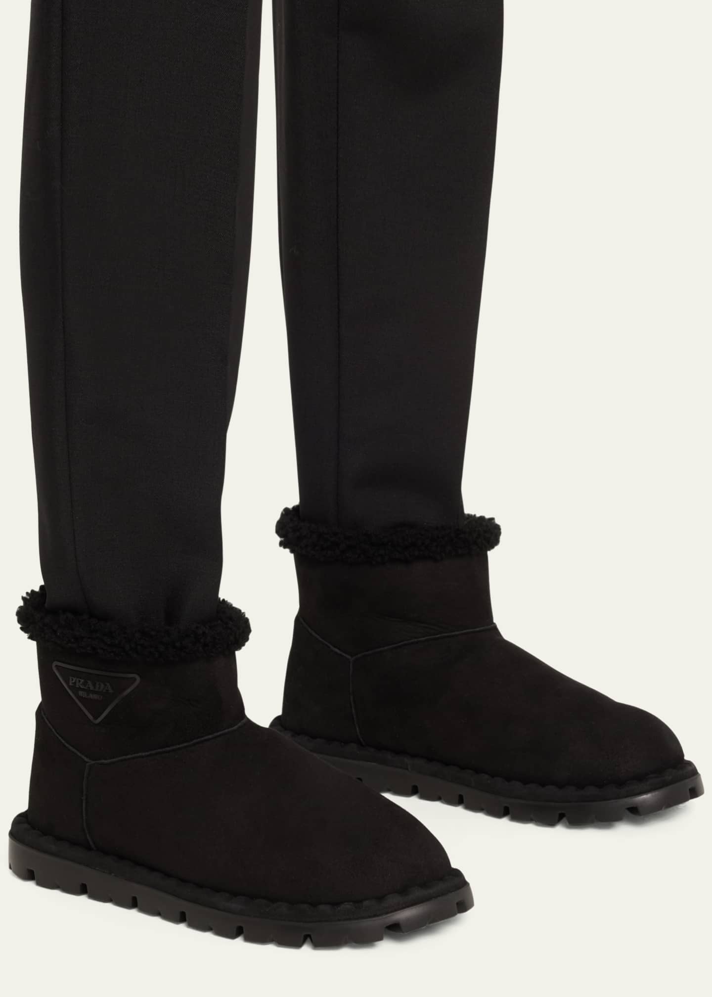 Prada Blow Suede Shearling Cozy Booties