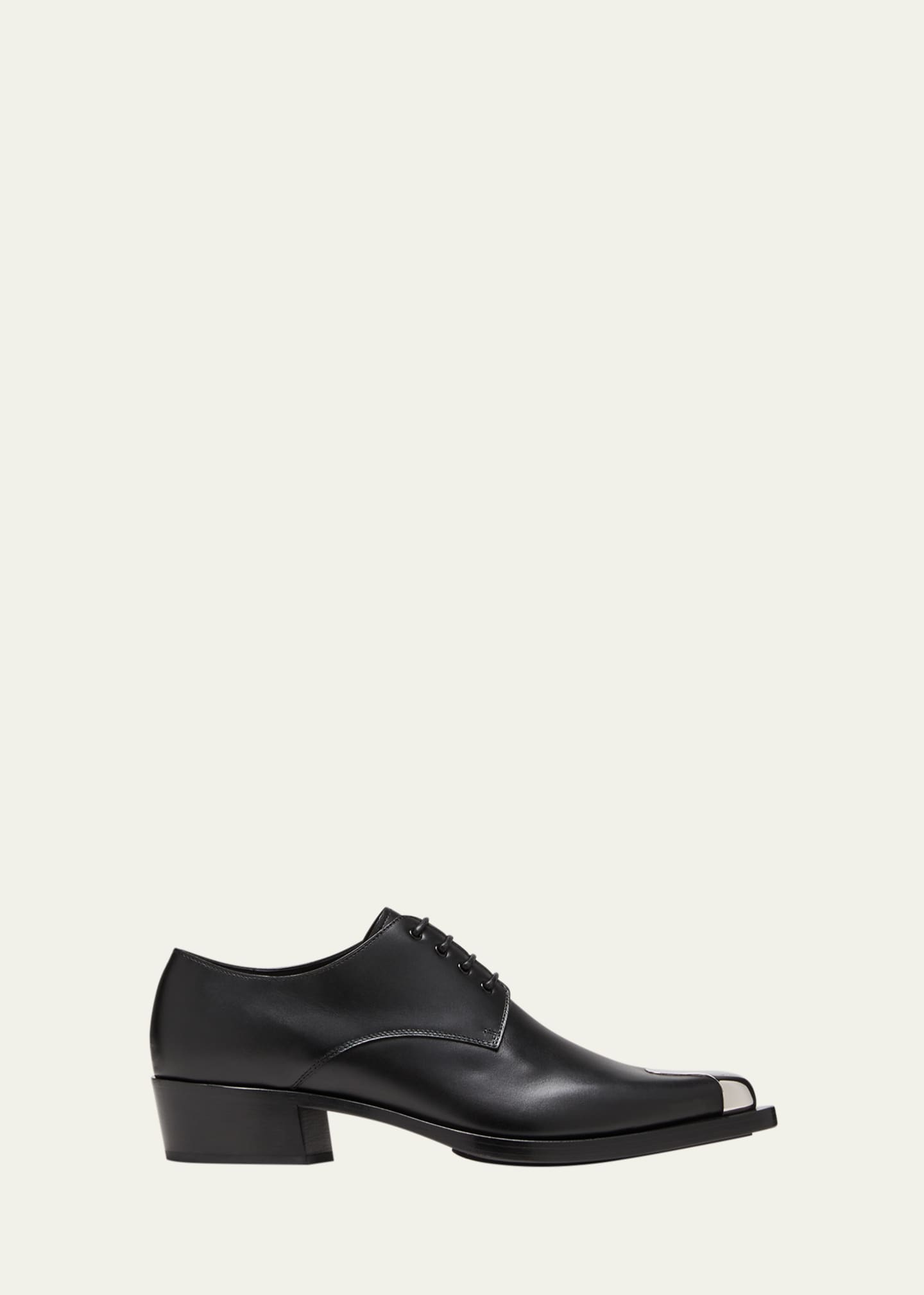 Alexander McQueen Men s Metallic Toe Leather Derby Shoes