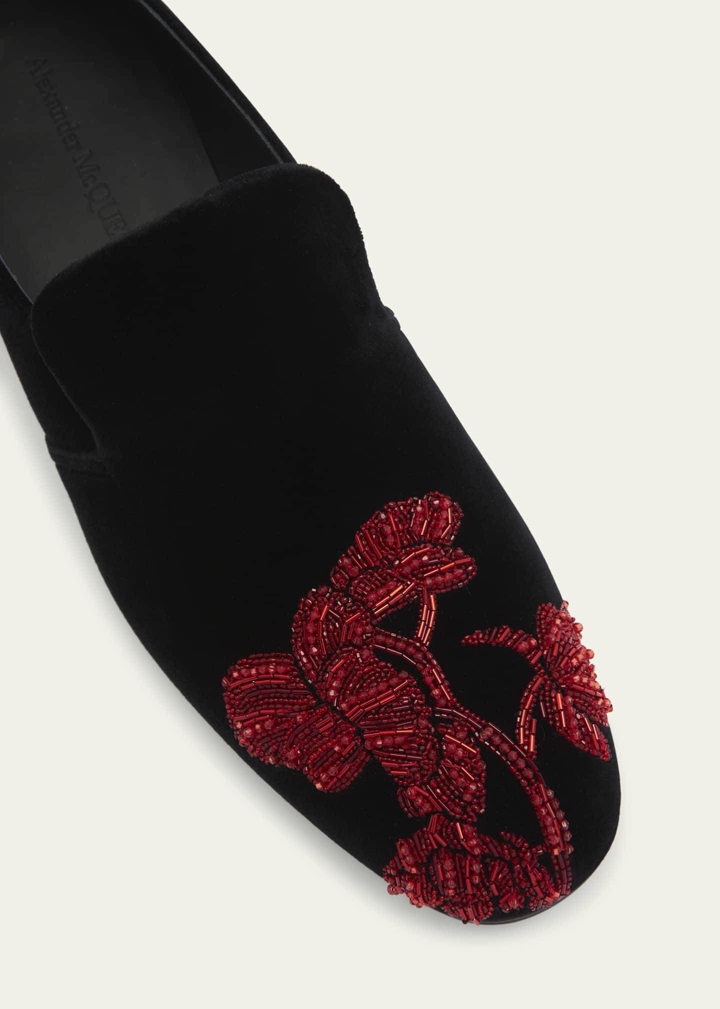 Alexander McQueen Men's Beaded Orchid Velvet Loafers Bergdorf Goodman