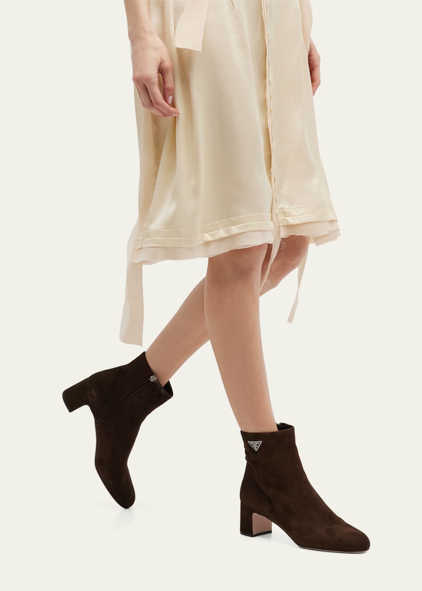 Prada Suede Block-Heel Ankle Booties Image 2 of 5