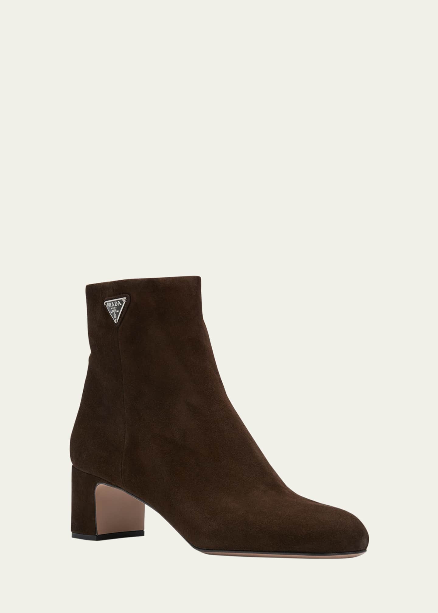 Prada Suede Block-Heel Ankle Booties Image 3 of 5