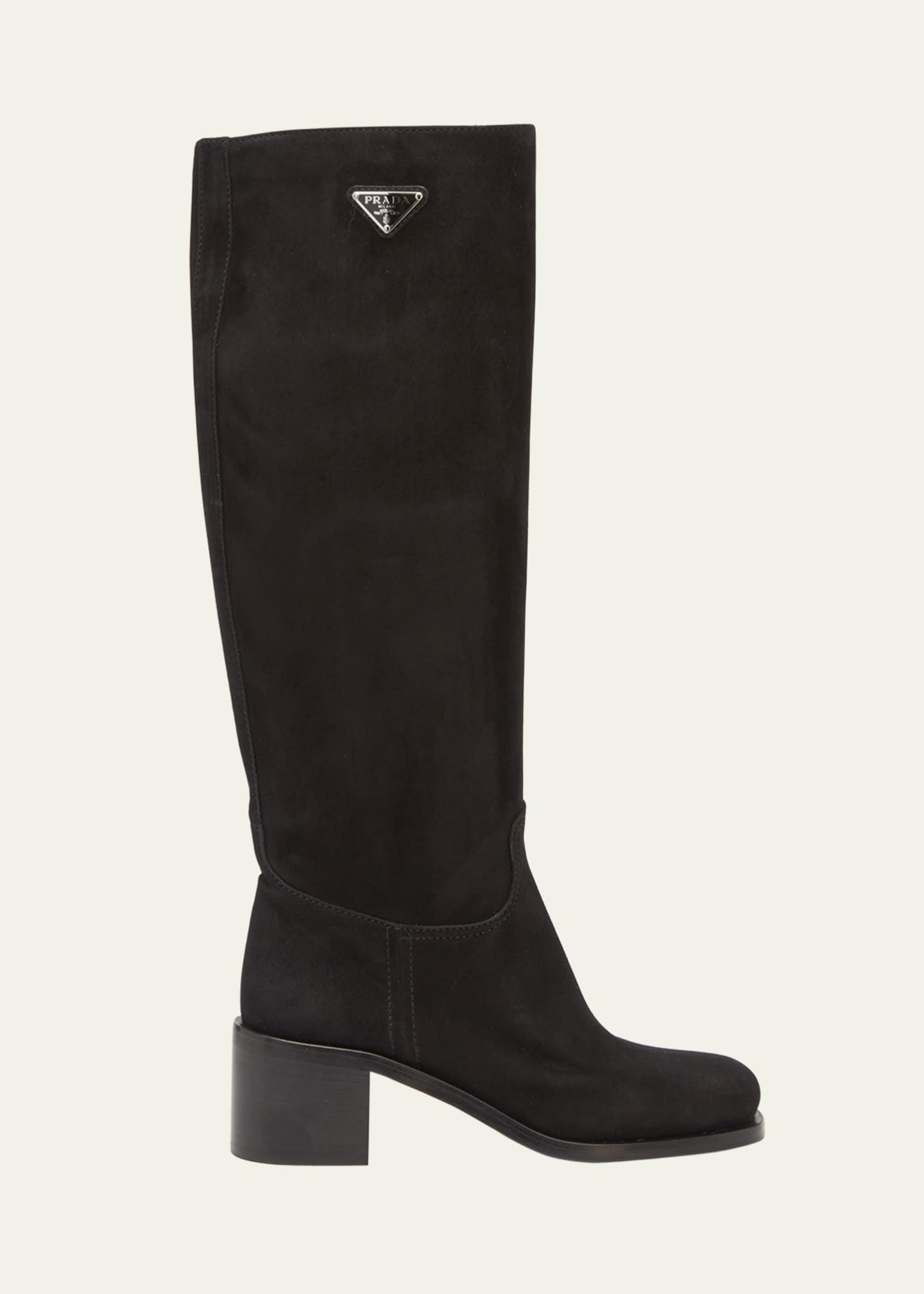 Prada Suede Block Heel Knee Boots