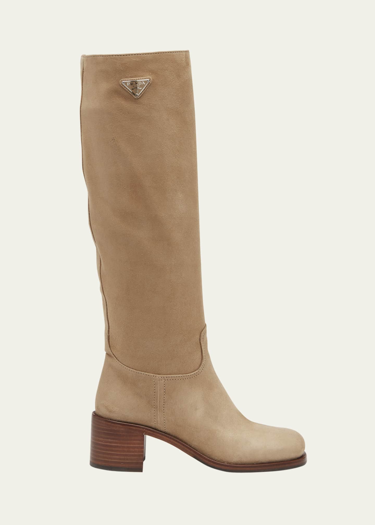 Prada Suede Block Heel Knee Boots
