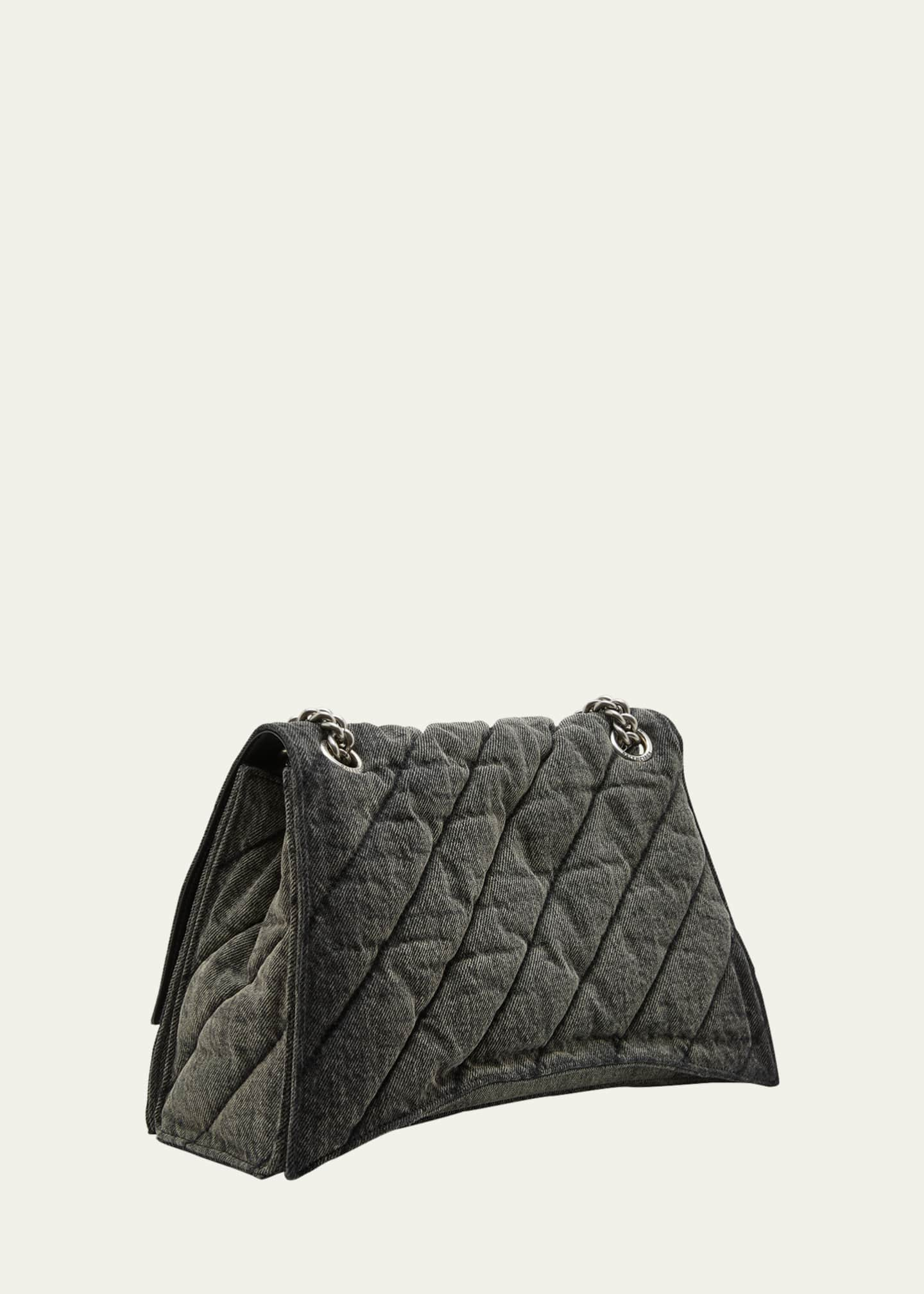 Balenciaga Crush Quilted Denim Chain Shoulder Bag