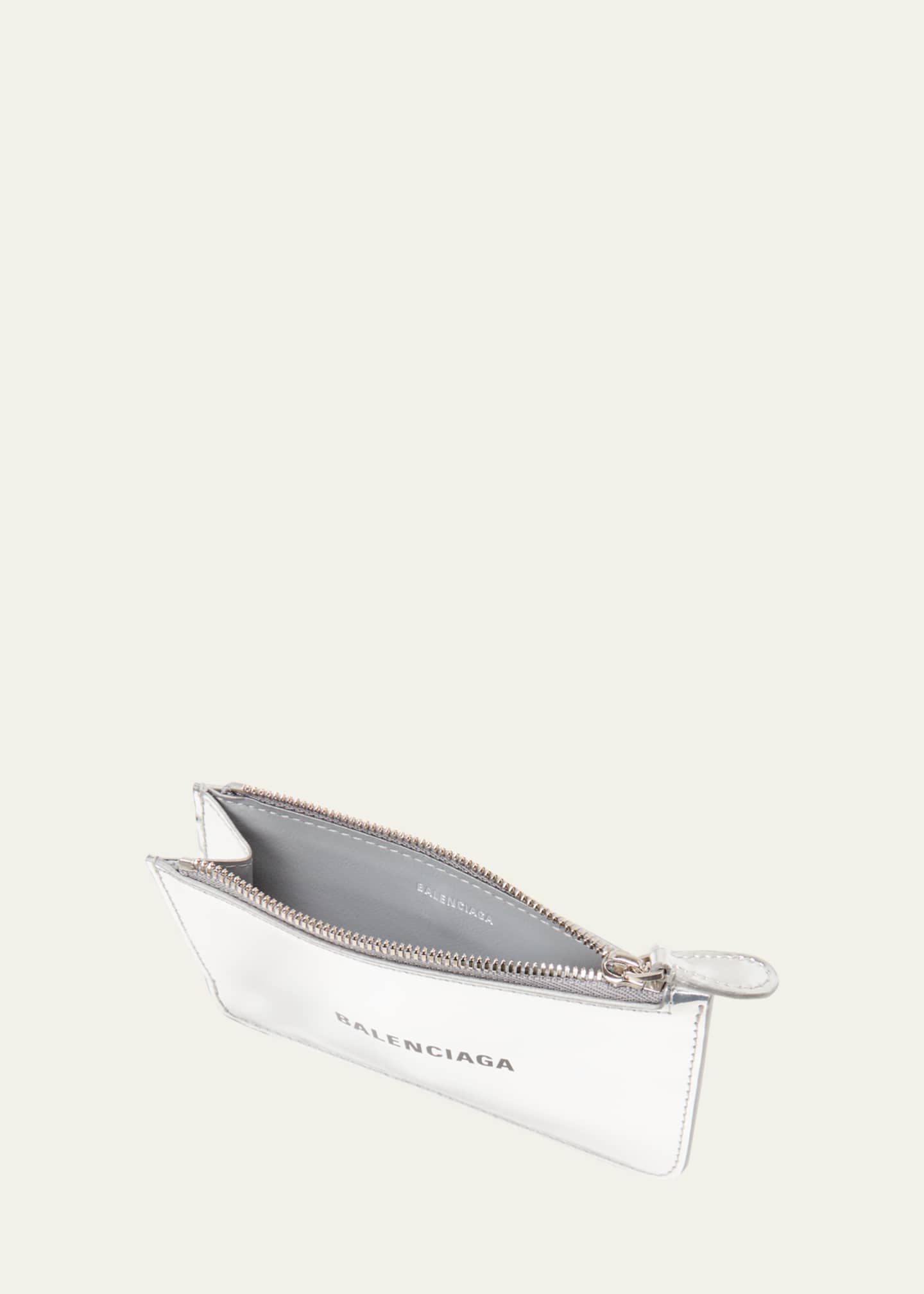 Balenciaga Metallic Zip Leather Card Holder Silver Black