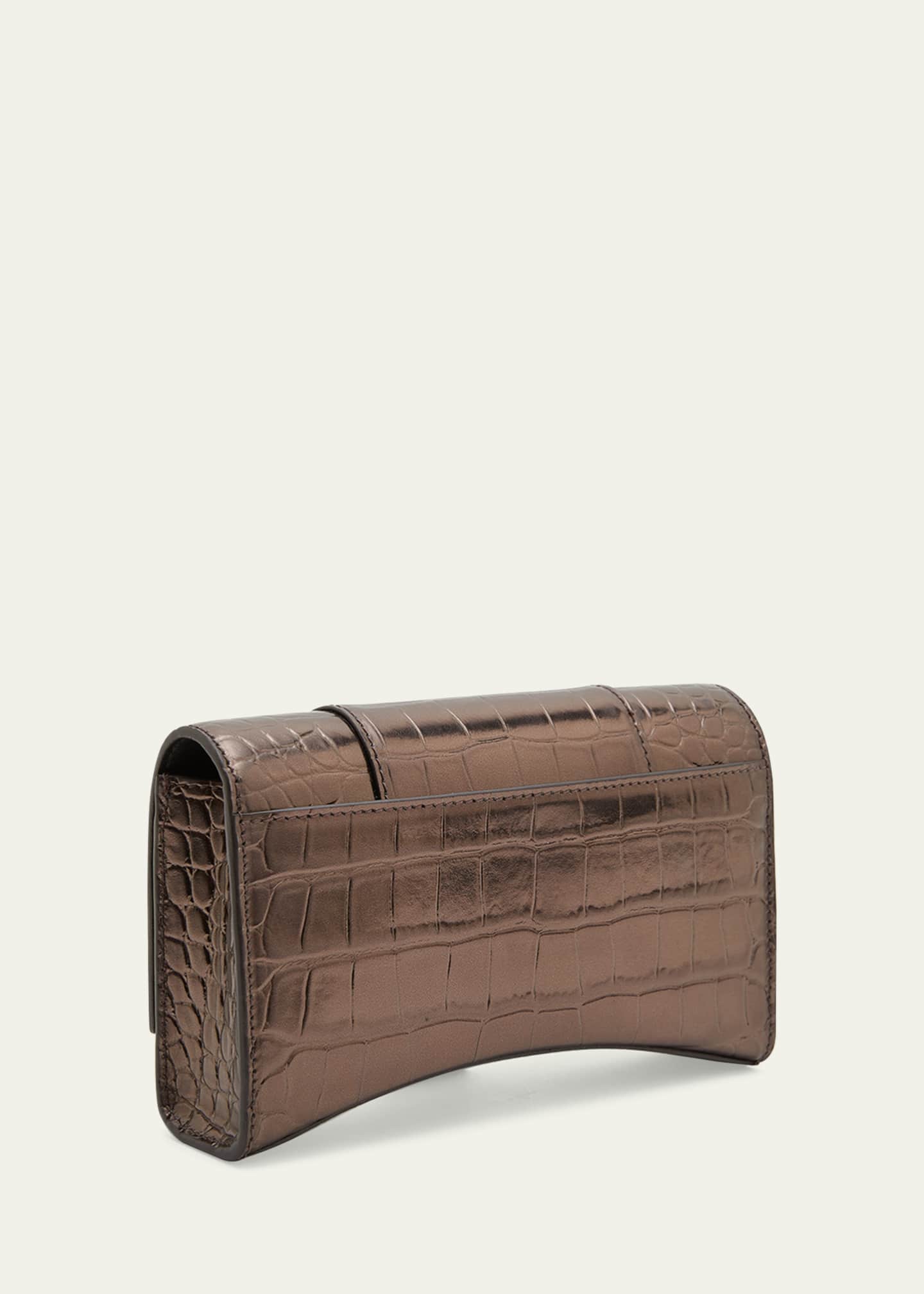 Balenciaga Hourglass Croc-Embossed Wallet Crossbody Bag