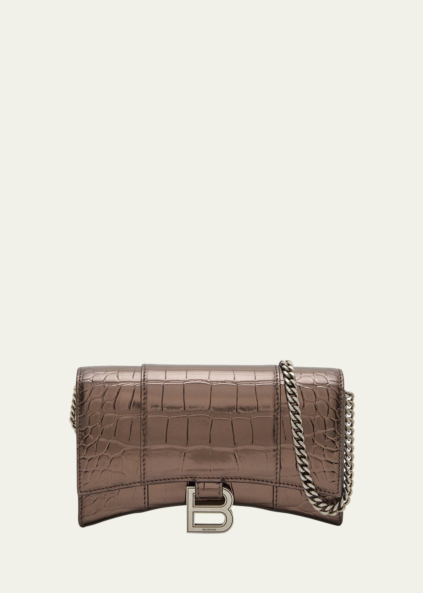 Hourglass Leather Wallet On Chain in Metallic - Balenciaga