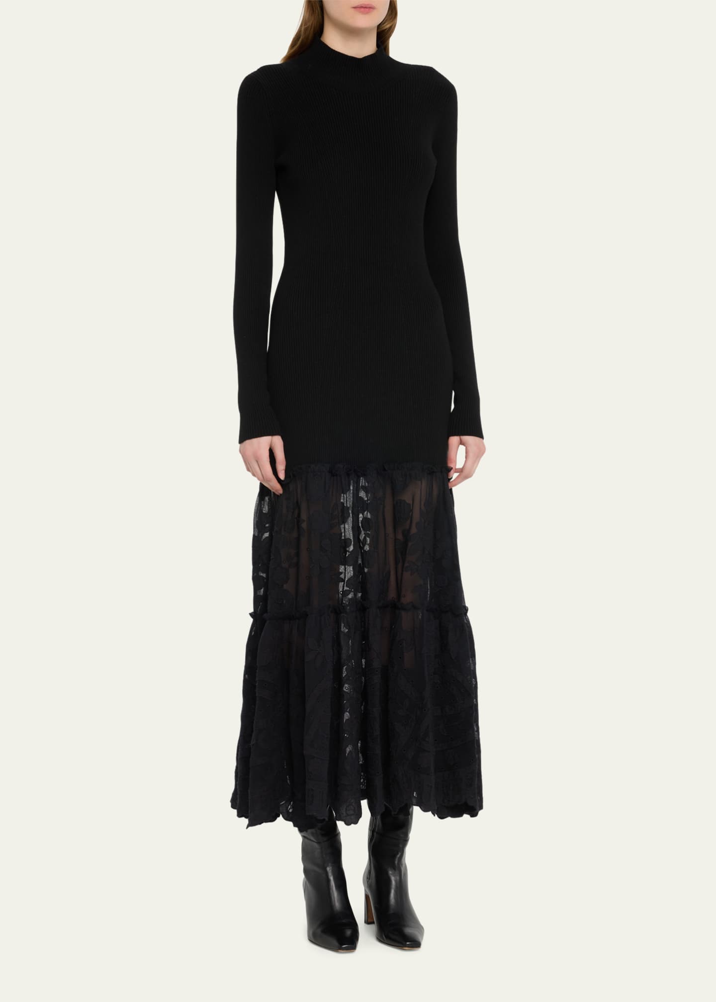 Sea Joelle Wool Long-Sleeve Tiered Lace Maxi Dress - Bergdorf Goodman