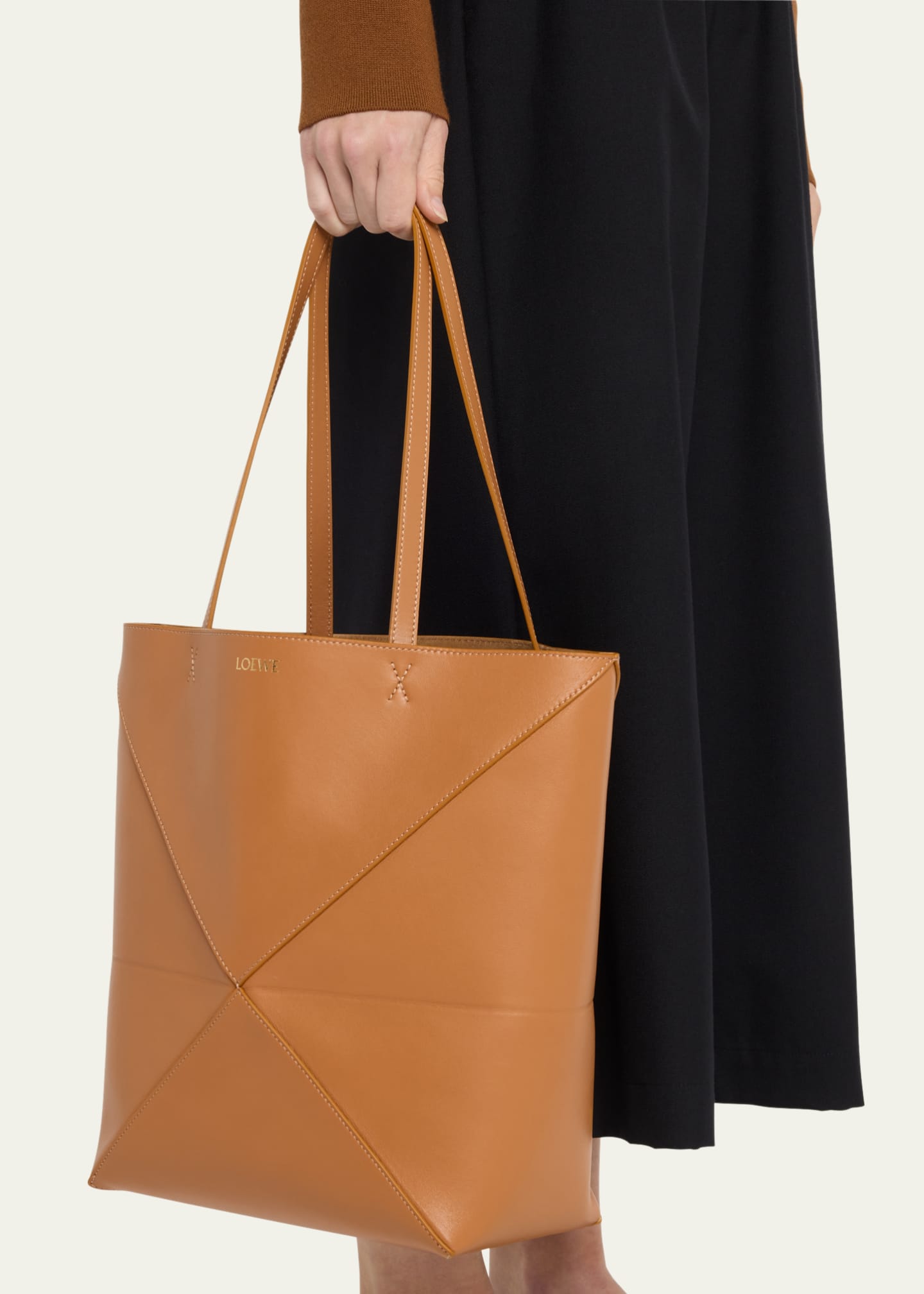 Puzzle Fold Medium Tote Bag in Shiny Leather