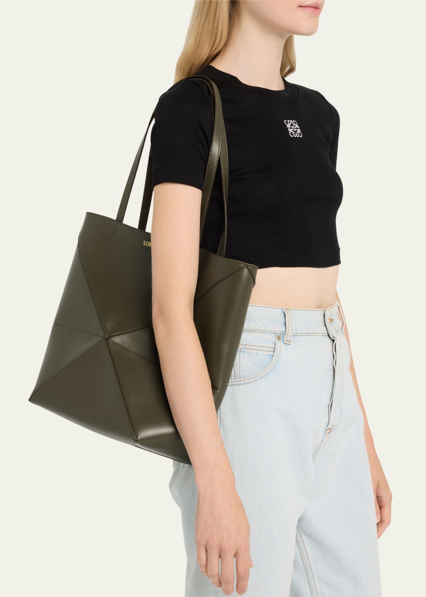 Loewe Puzzle Fold Medium Tote Bag in Shiny Leather Image 2 of 6