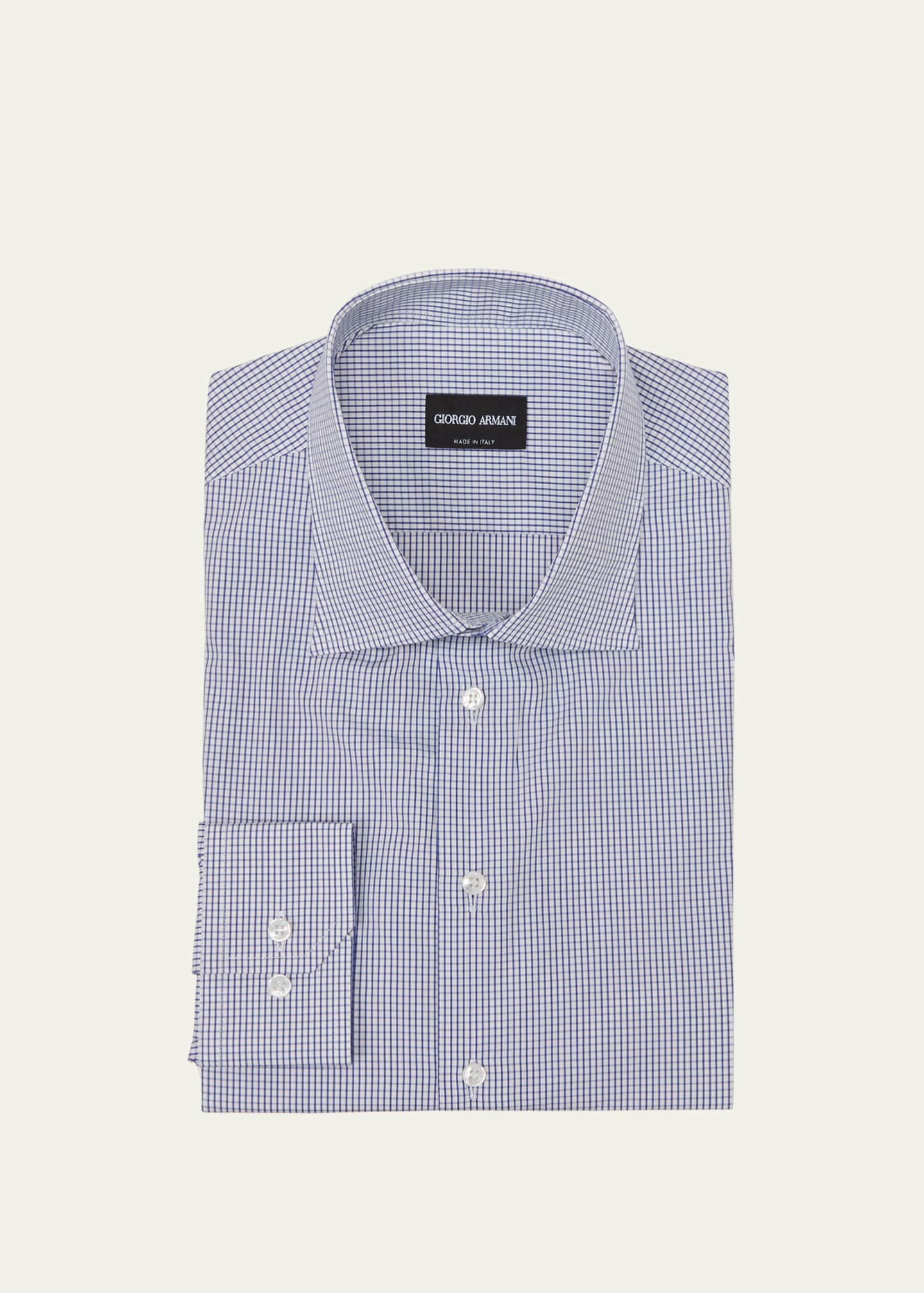 Giorgio Armani Men's Cotton Grid Check Dress Shirt - Bergdorf Goodman