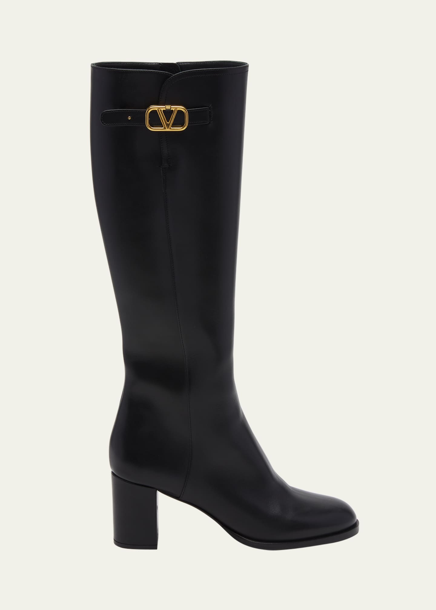 Black V-Logo 70 leather knee-high boots, Valentino Garavani