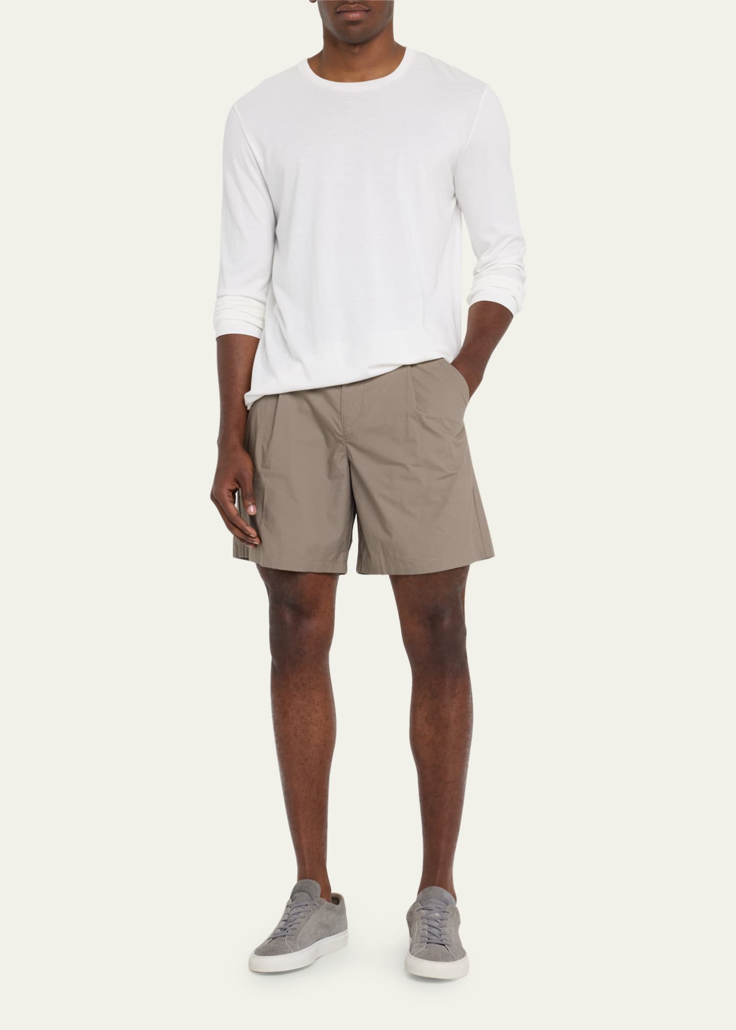 Pleated cotton shorts