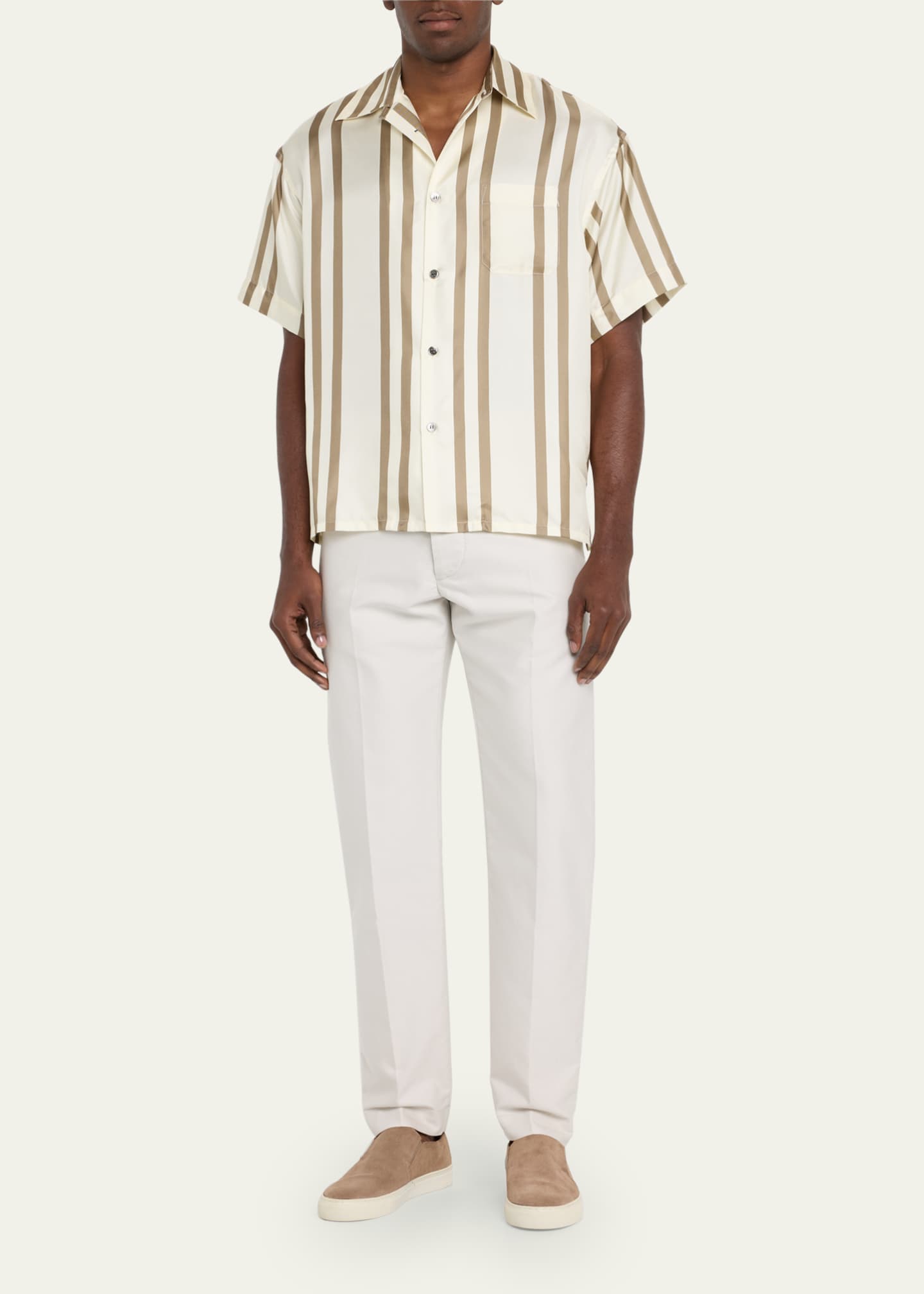 John Elliott Men's Striped Silk Sport Shirt Bergdorf Goodman