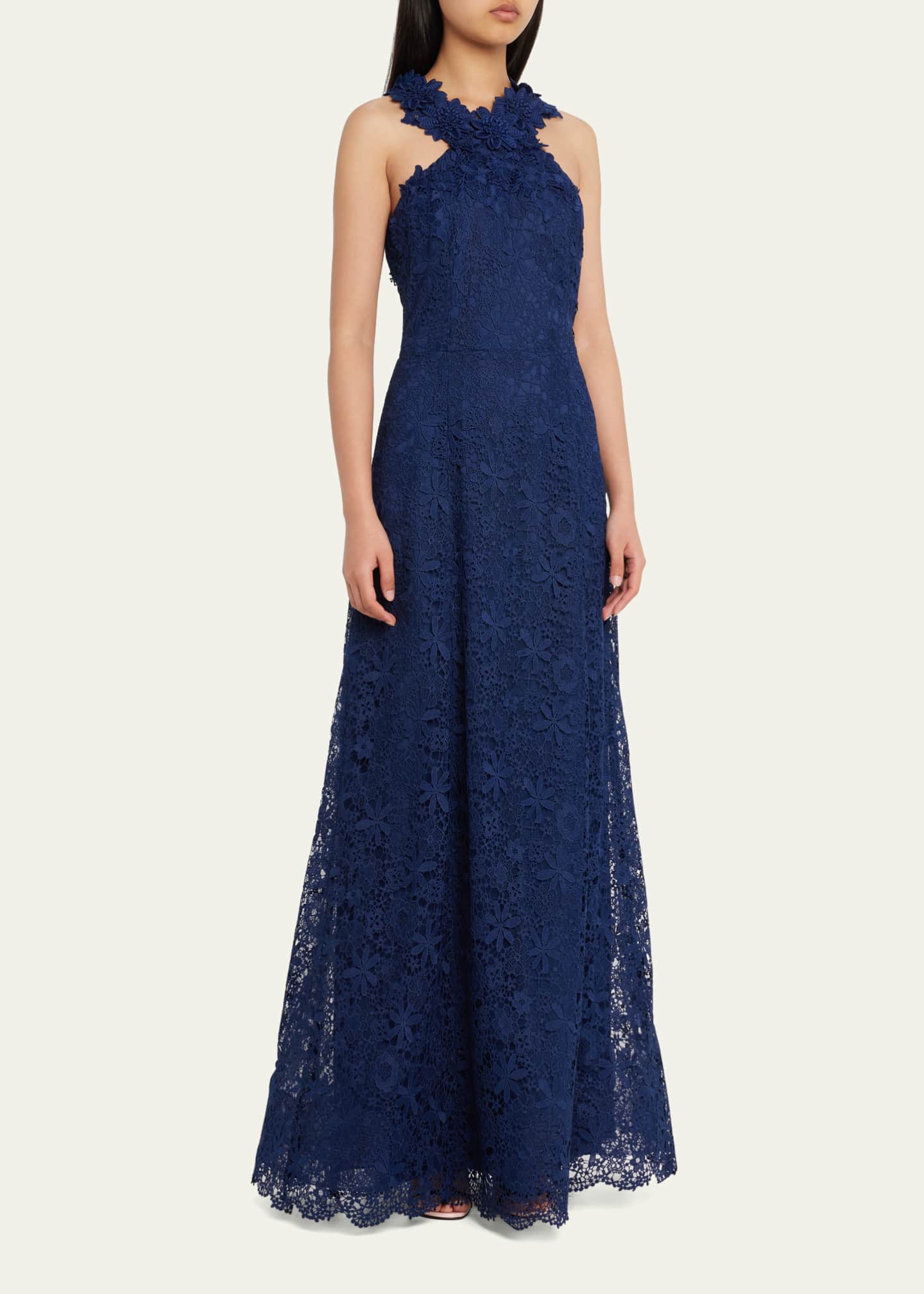 Rickie freeman for teri jon a line floral lace halter gown bergdorf