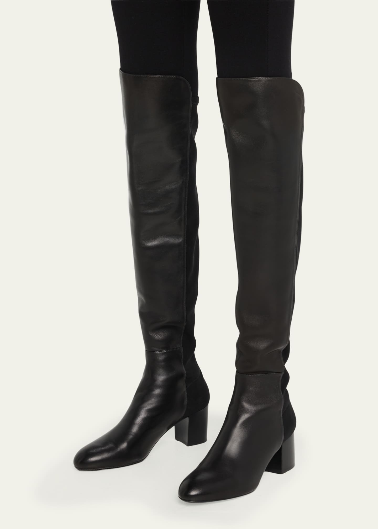 Stuart Weitzman 5050 Flareblock Leather Stretch Block-Heel Knee Boots