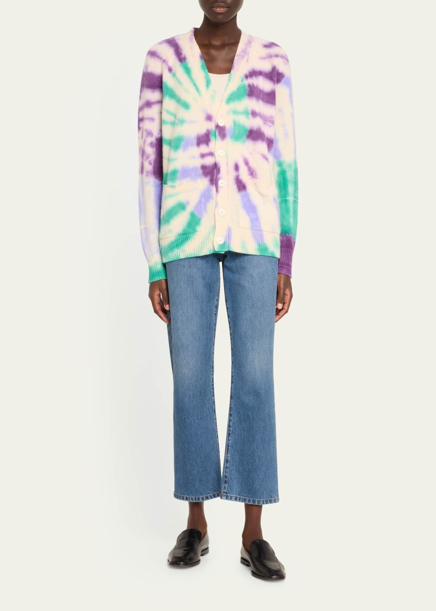 The Elder Statesman Swirl Tie-Dye Wool-Cashmere Cardigan Image 2 of 5