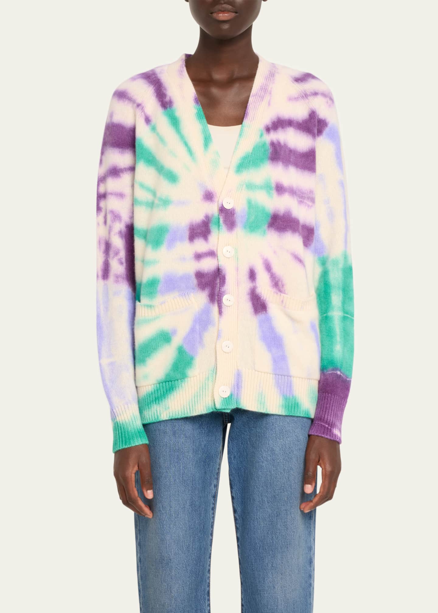 The Elder Statesman Swirl Tie-Dye Wool-Cashmere Cardigan Image 4 of 5