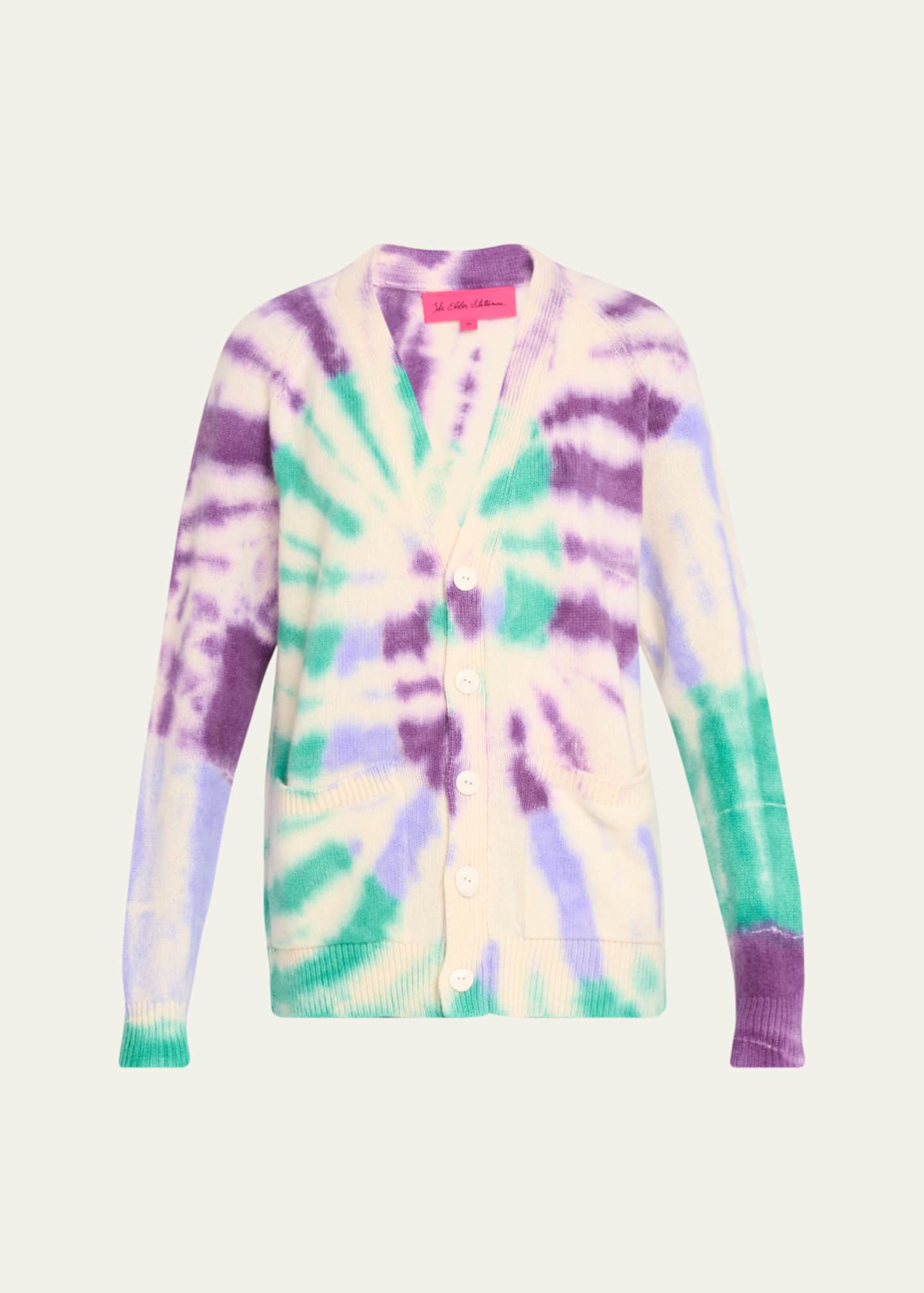 The Elder Statesman Swirl Tie-Dye Wool-Cashmere Cardigan Image 1 of 5