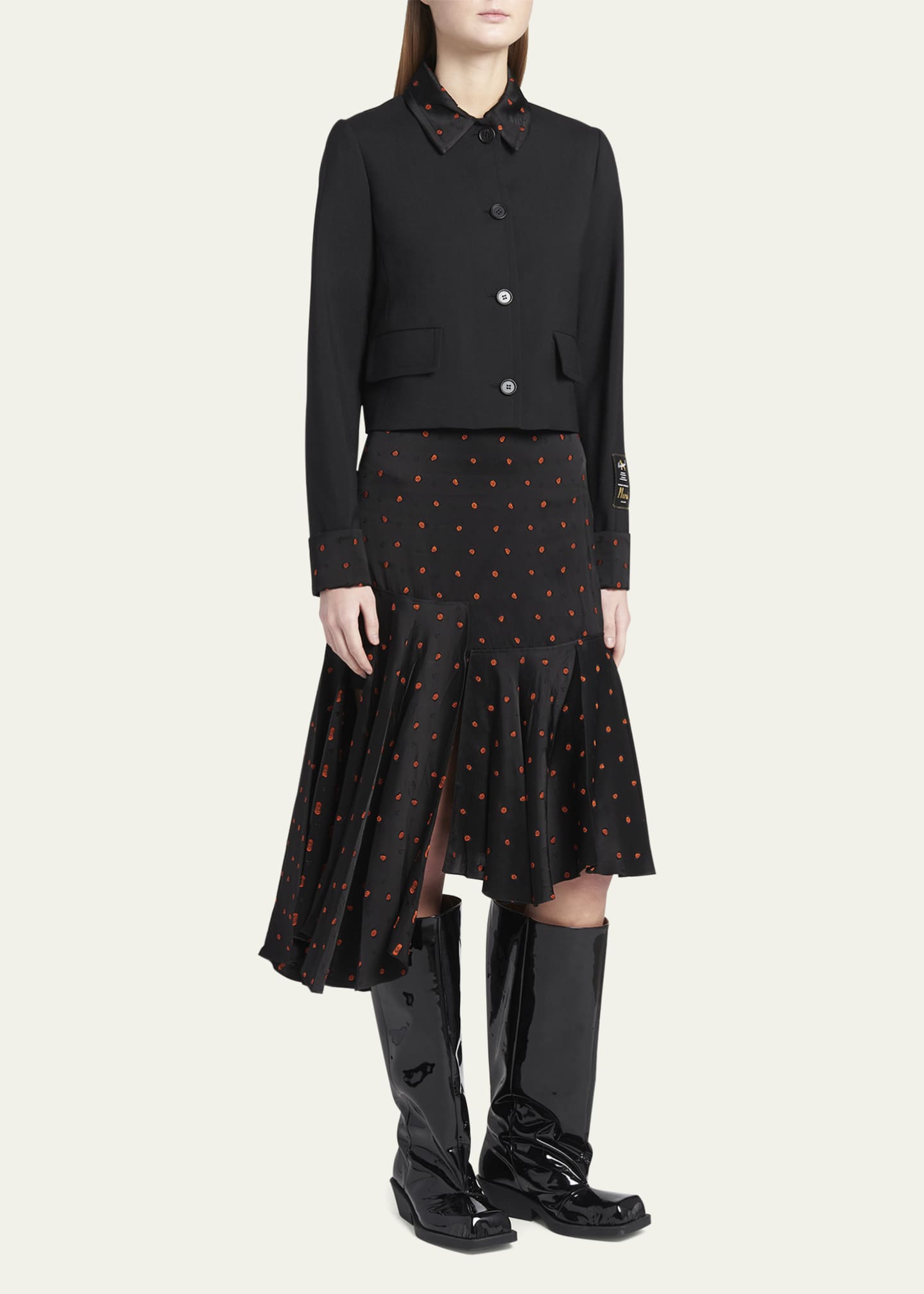 Marni Wool Short Jacket with Patterned Trim Bergdorf Goodman