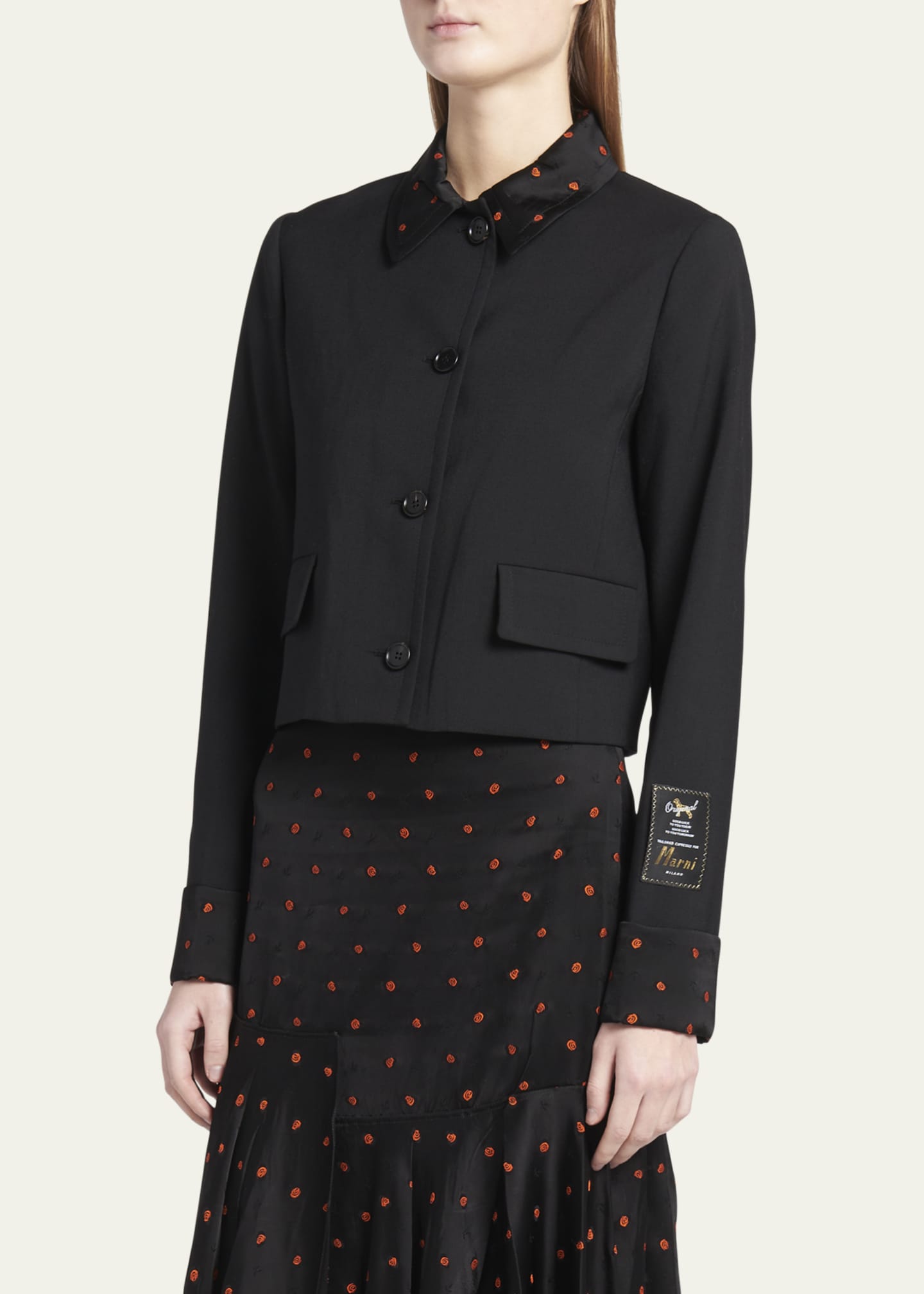 Marni Wool Short Jacket with Patterned Trim Bergdorf Goodman