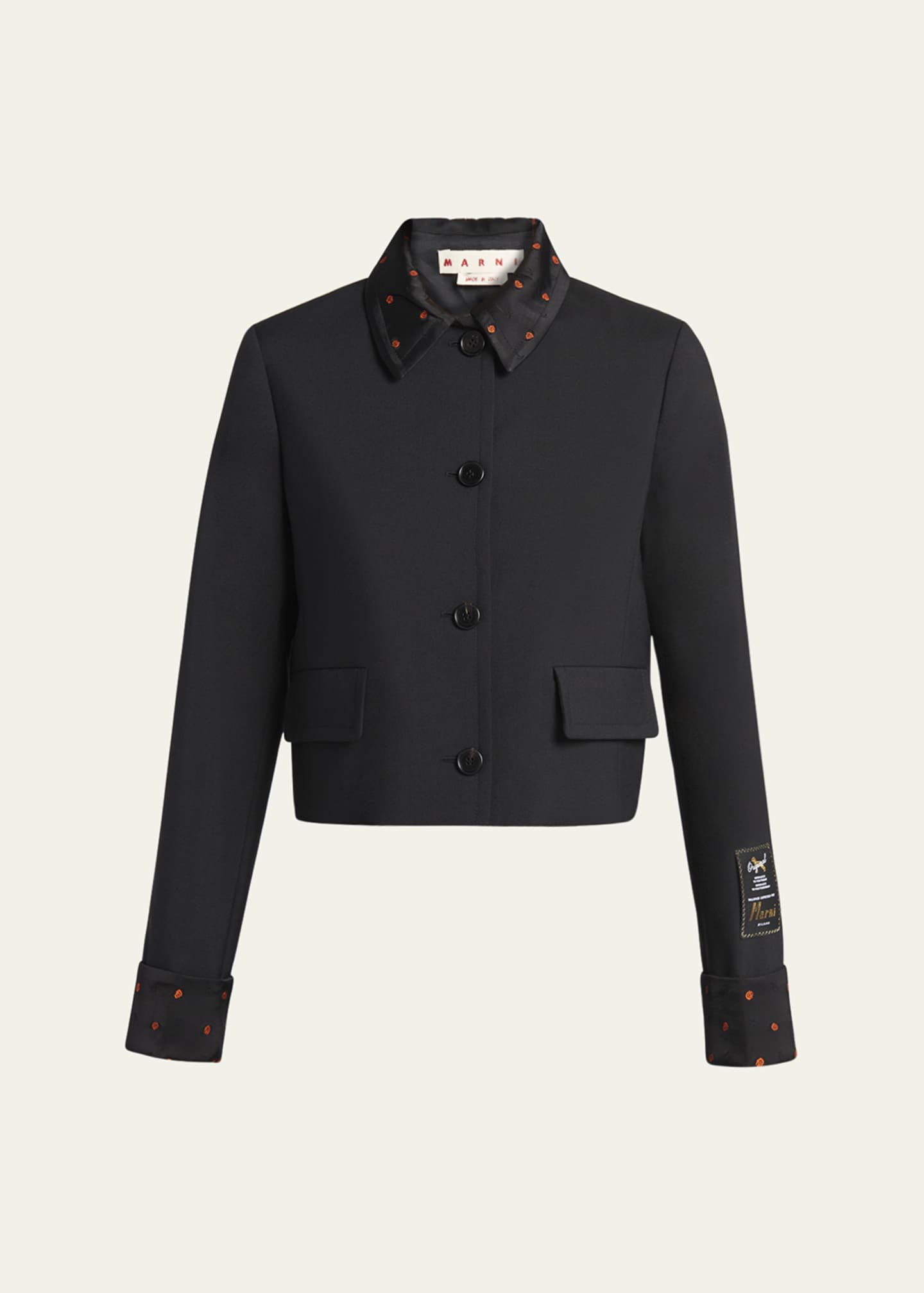 Marni Wool Short Jacket with Patterned Trim Bergdorf Goodman