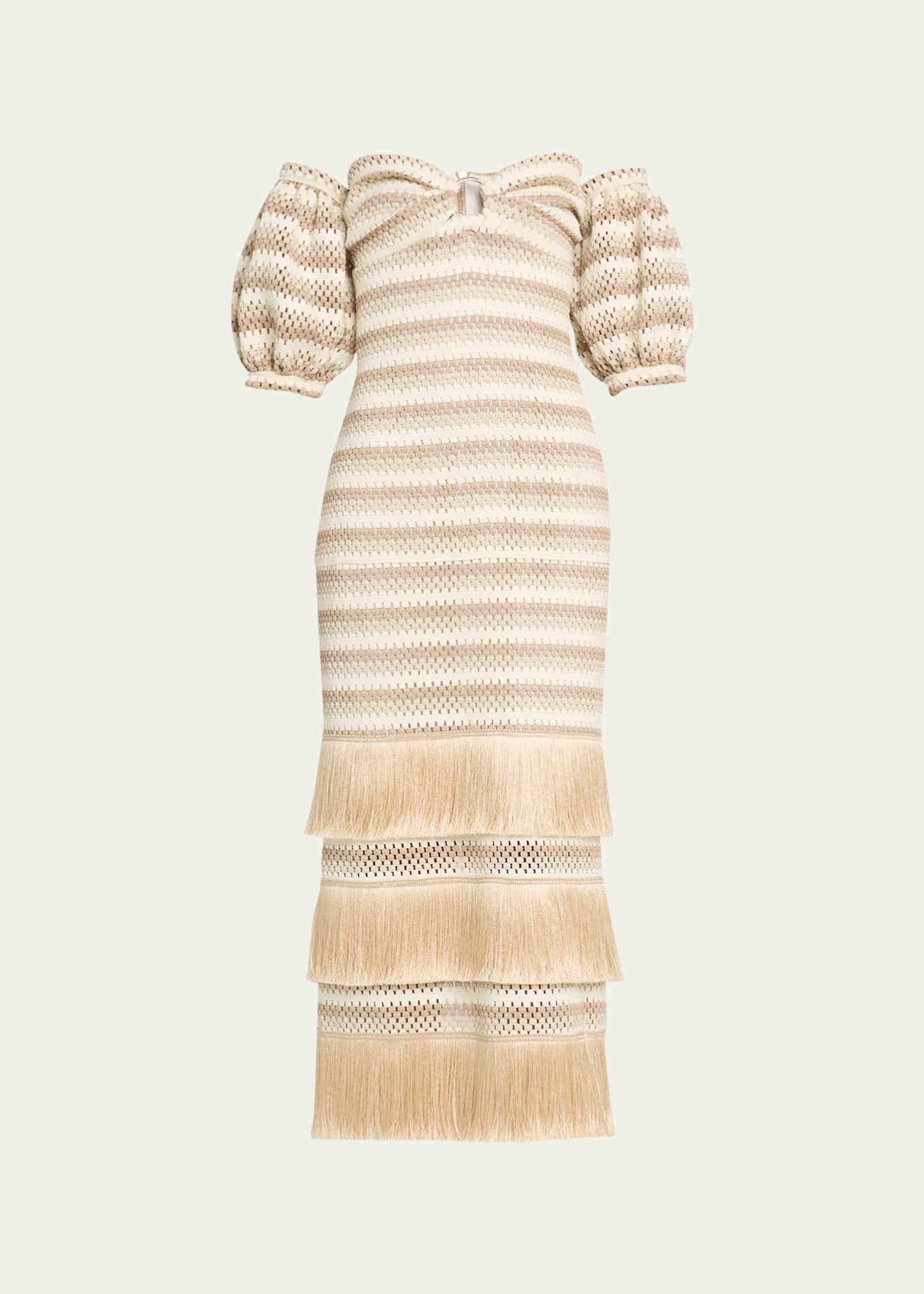 PatBO Striped Crochet Tiered Maxi Dress Bergdorf Goodman