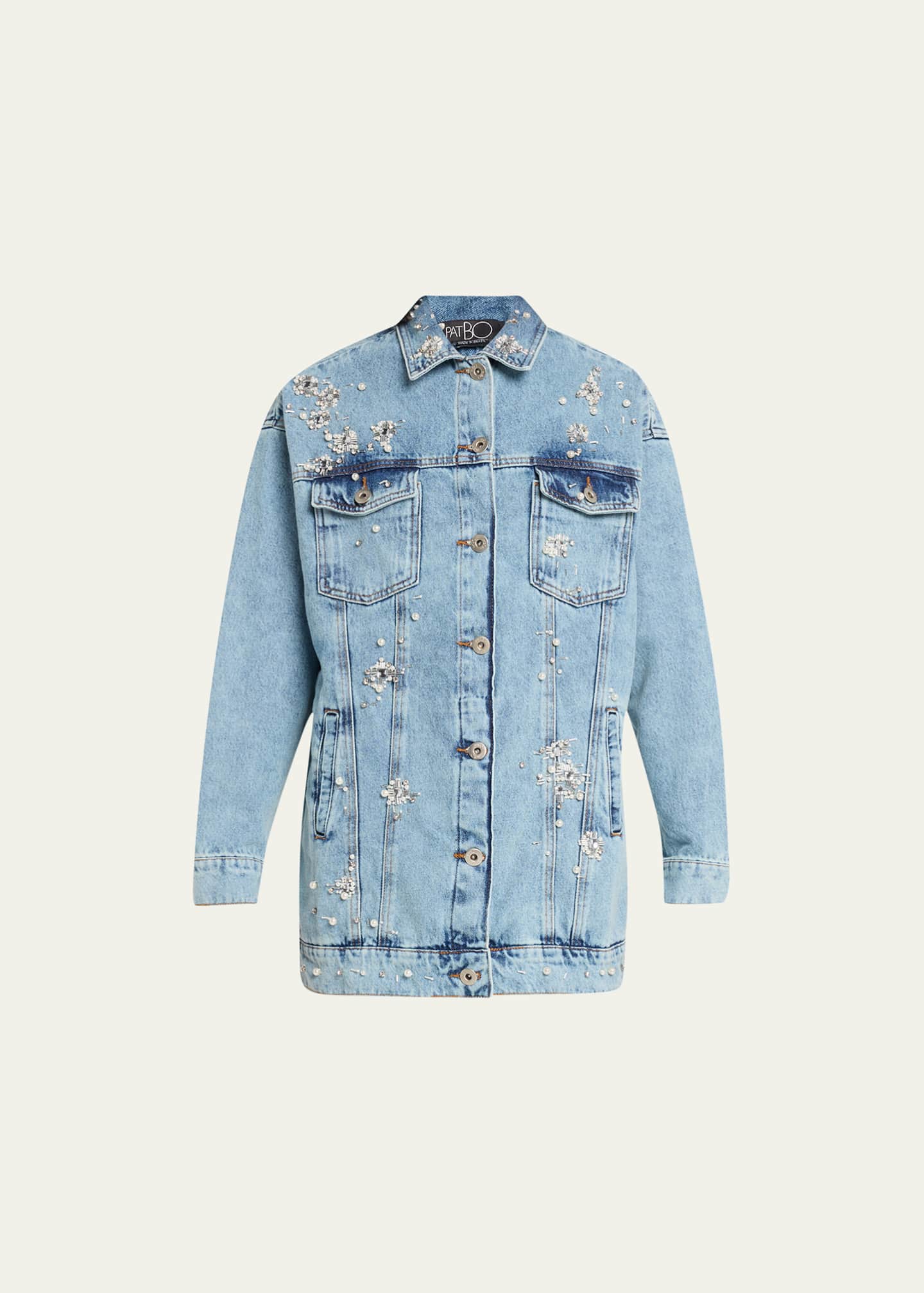 Oversized Denim Jacket With Patches Blue