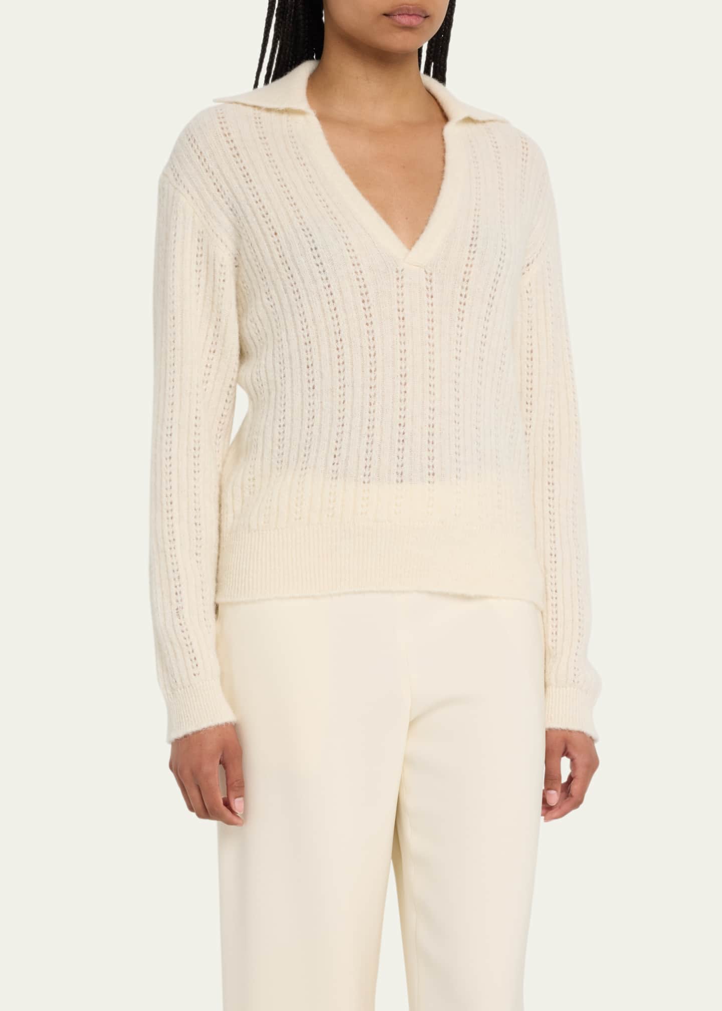 Officine Generale Sanna Long-Sleeve Wool Polo Sweater - Bergdorf Goodman