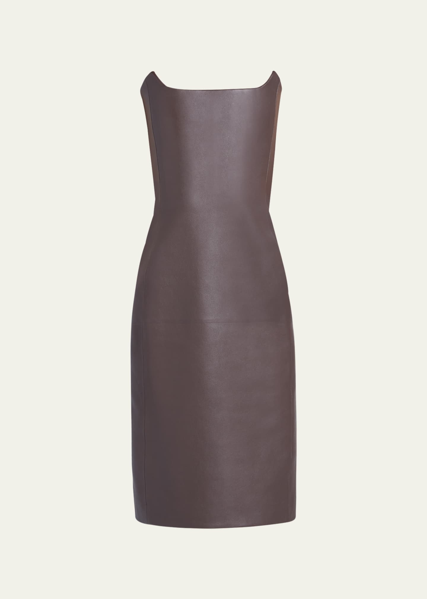 Bottega Veneta Cashmere-Blend Leather Strapless Midi Dress Image 1 of 5