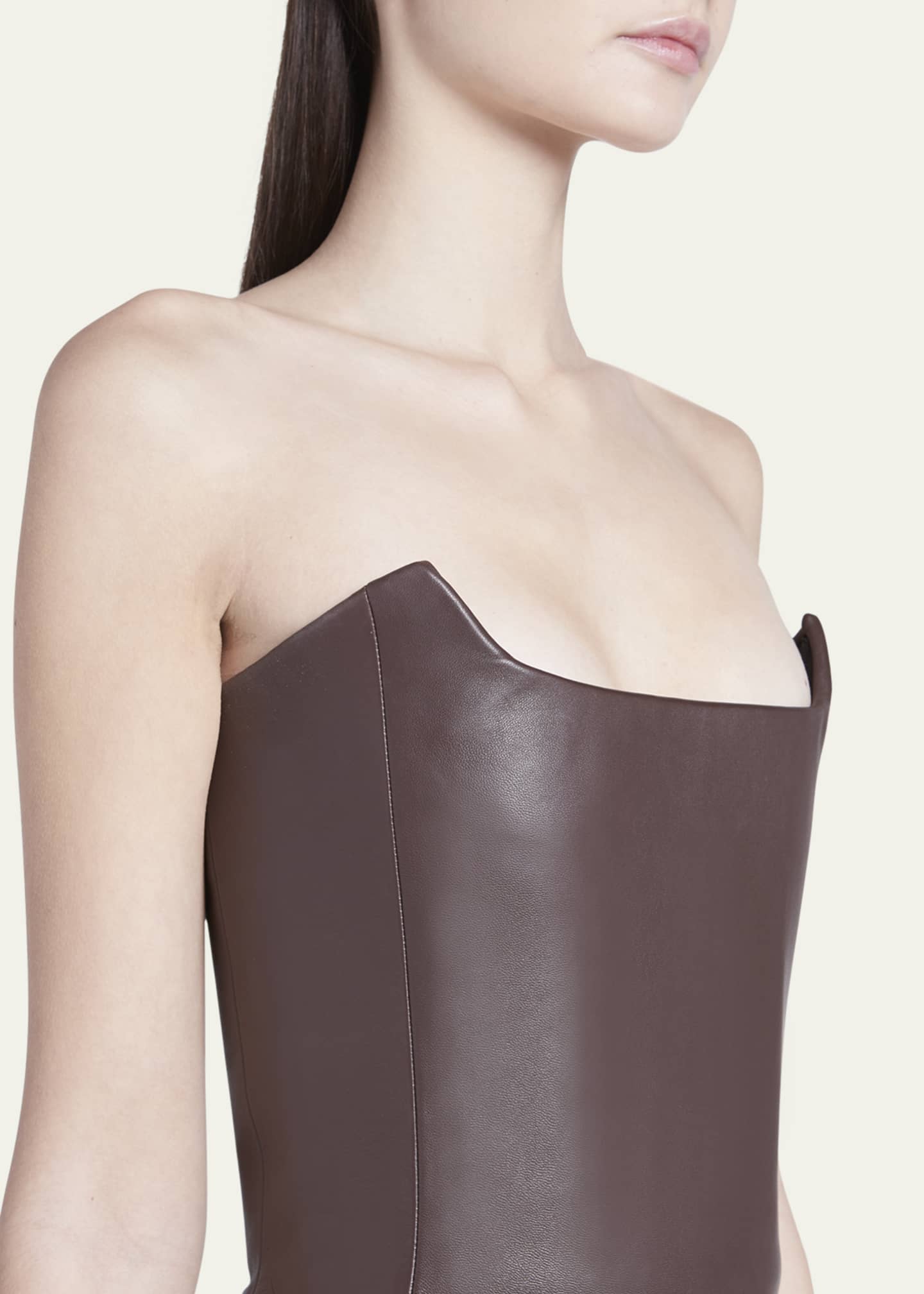BOTTEGA VENETA Strapless paneled leather midi dress