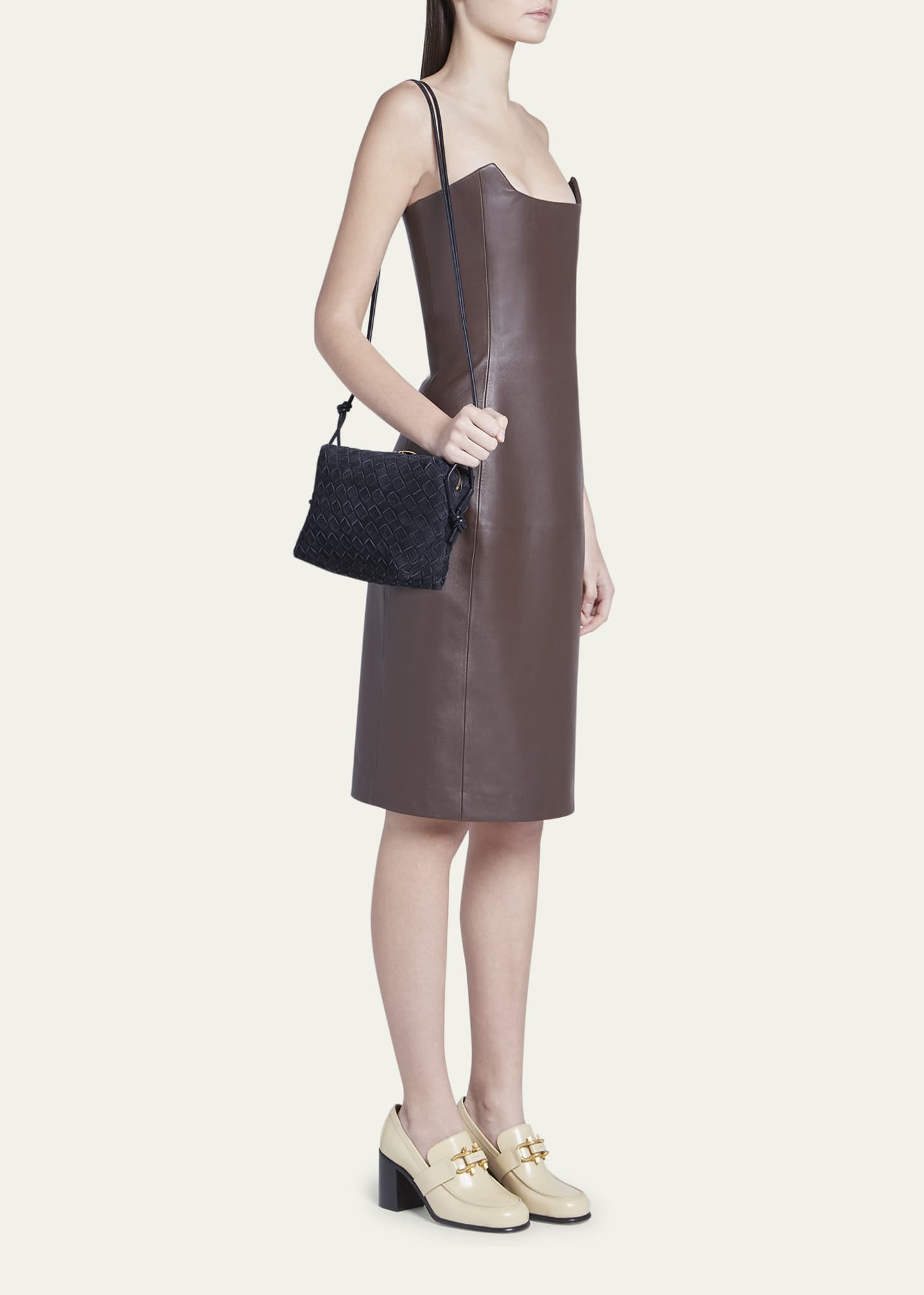 Loop Small Leather Crossbody Bag in Brown - Bottega Veneta