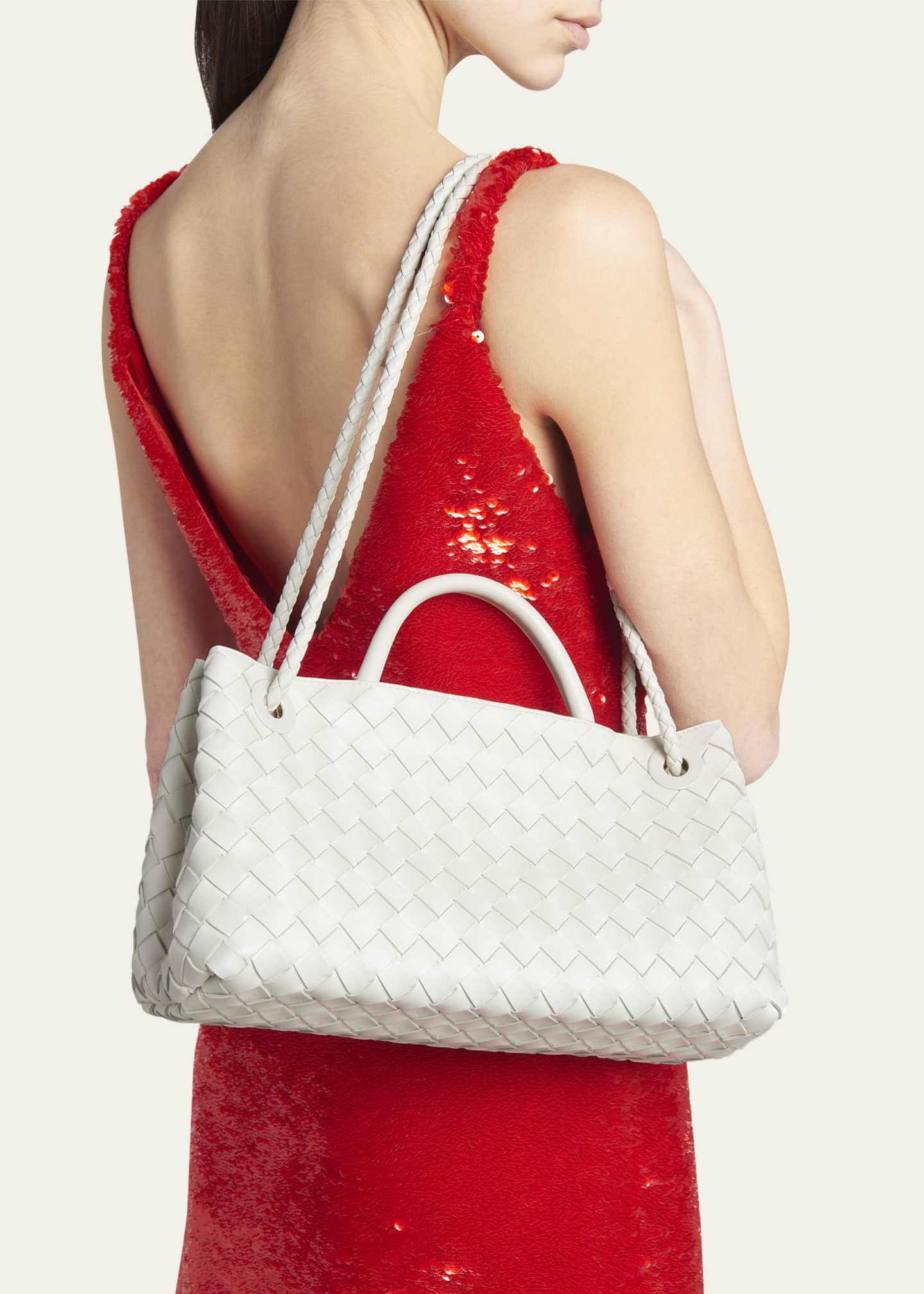 Intrecciato leather shoulder bag top