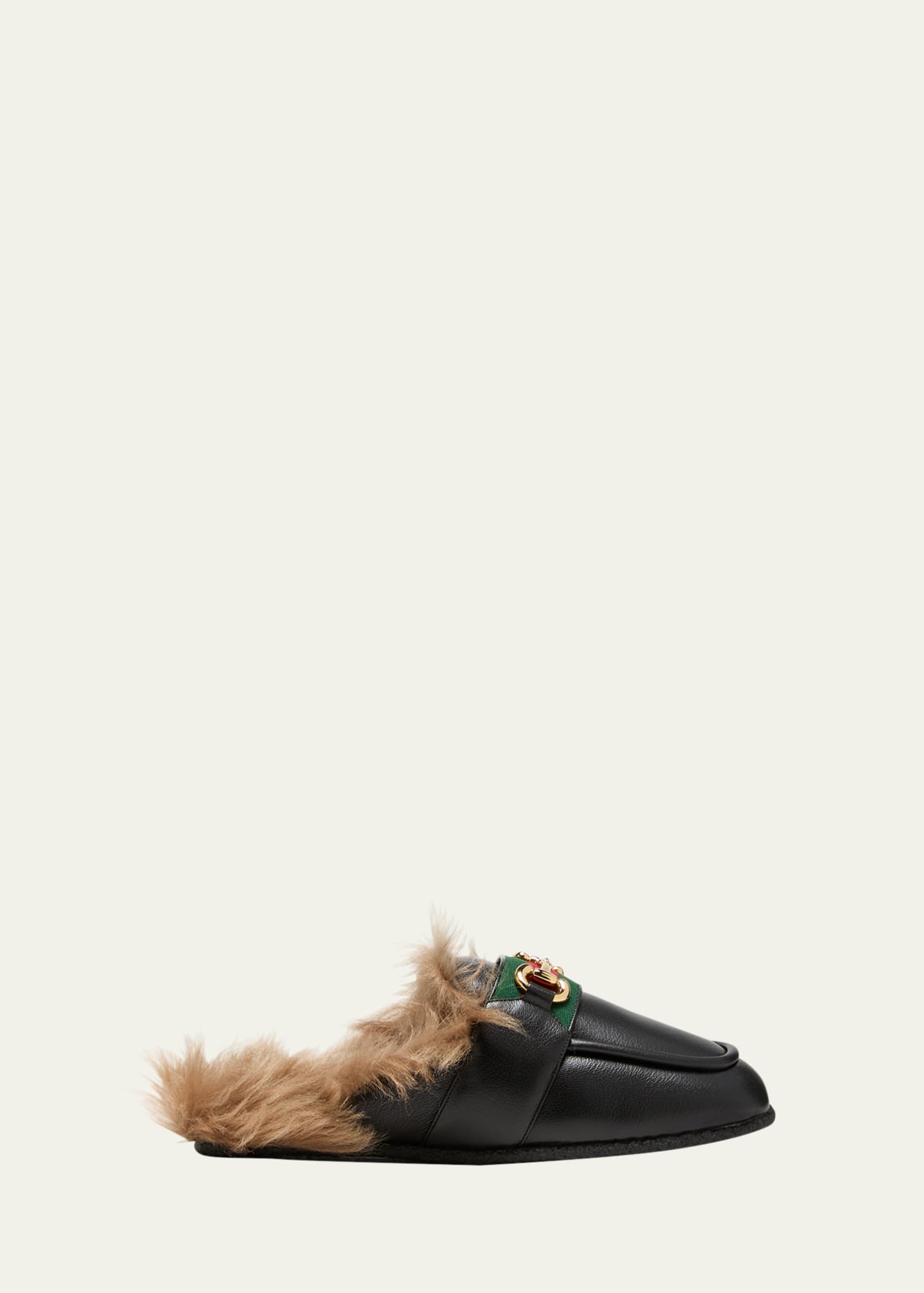 Gucci Men s Airel Long Shearling and Leather Mule Slippers