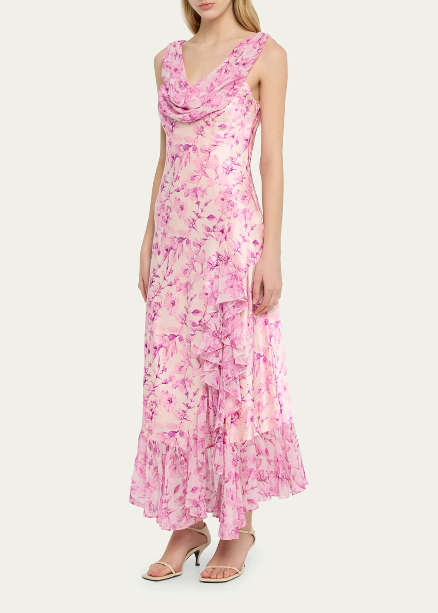 Cinq a Sept Raya Long Floral Silk Sleeveless Ruffle Dress - Bergdorf ...