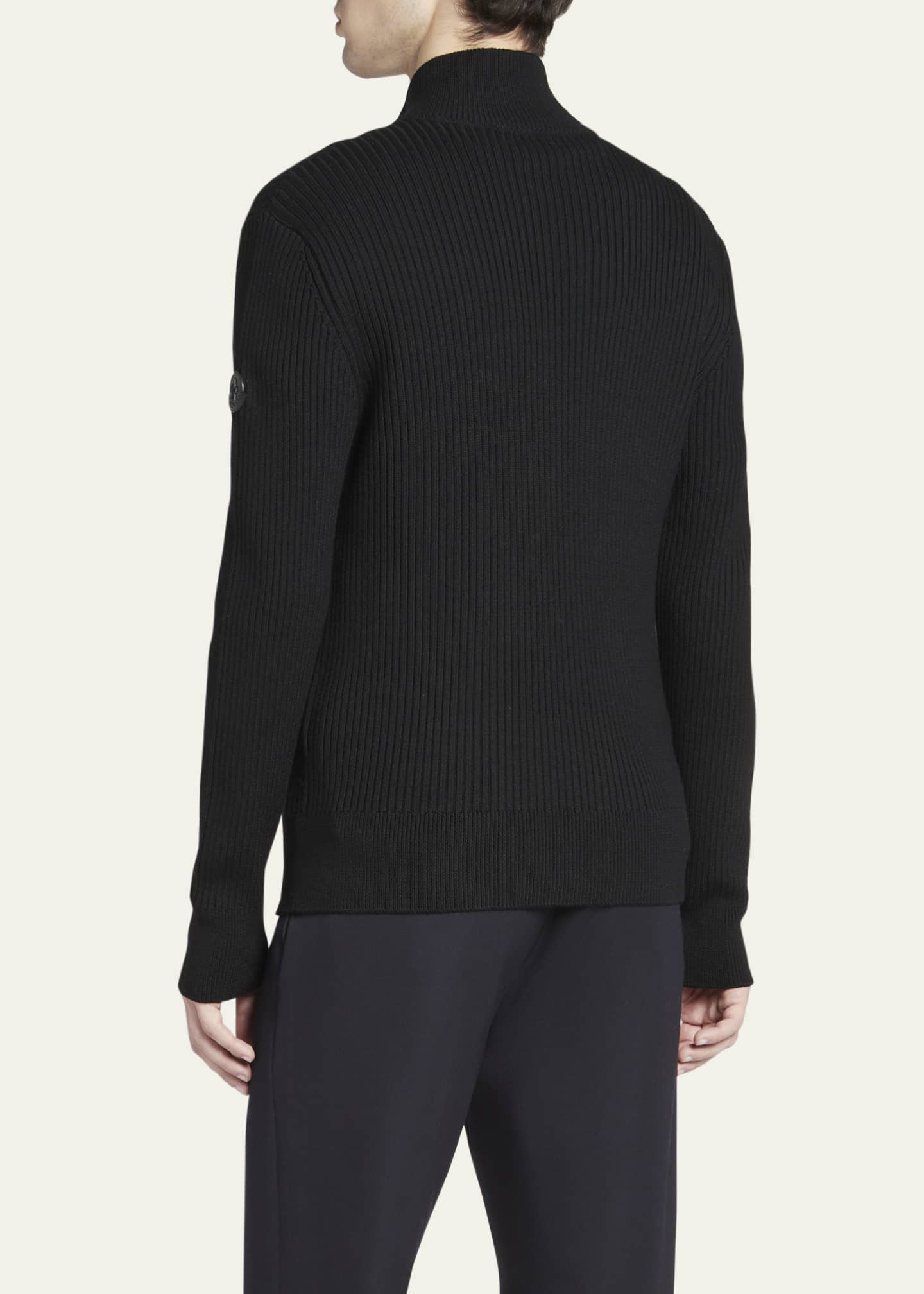 Moncler Men's Ribbed Cardigan with Leather Trim Image 3 of 5