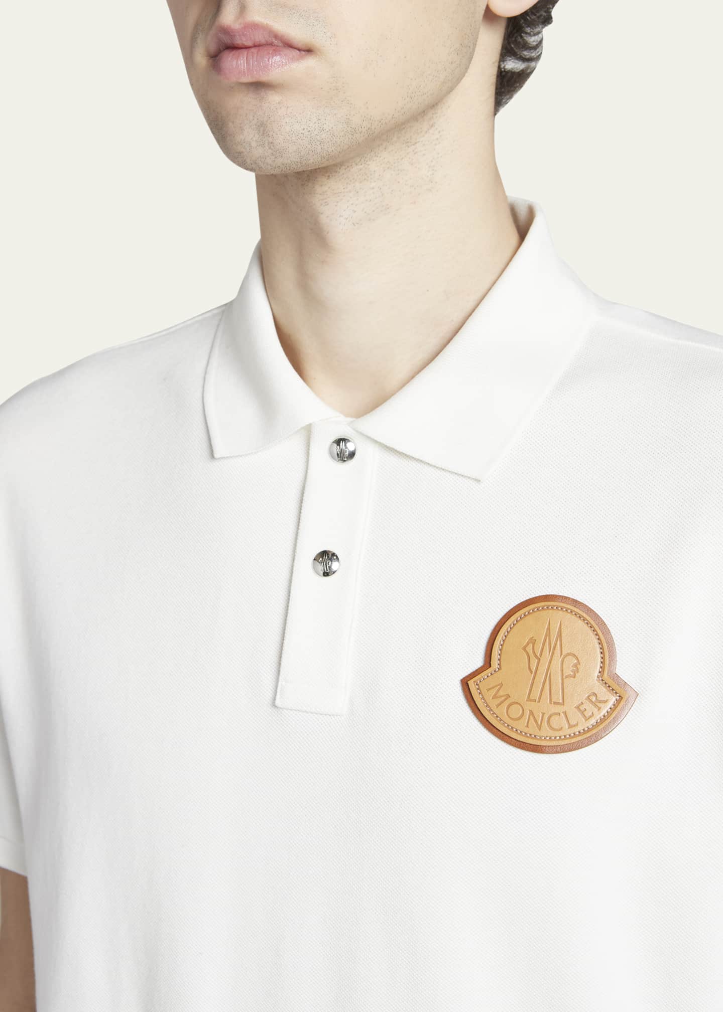 Moncler Men's Solid Leather Patch Polo Shirt Image 5 of 5