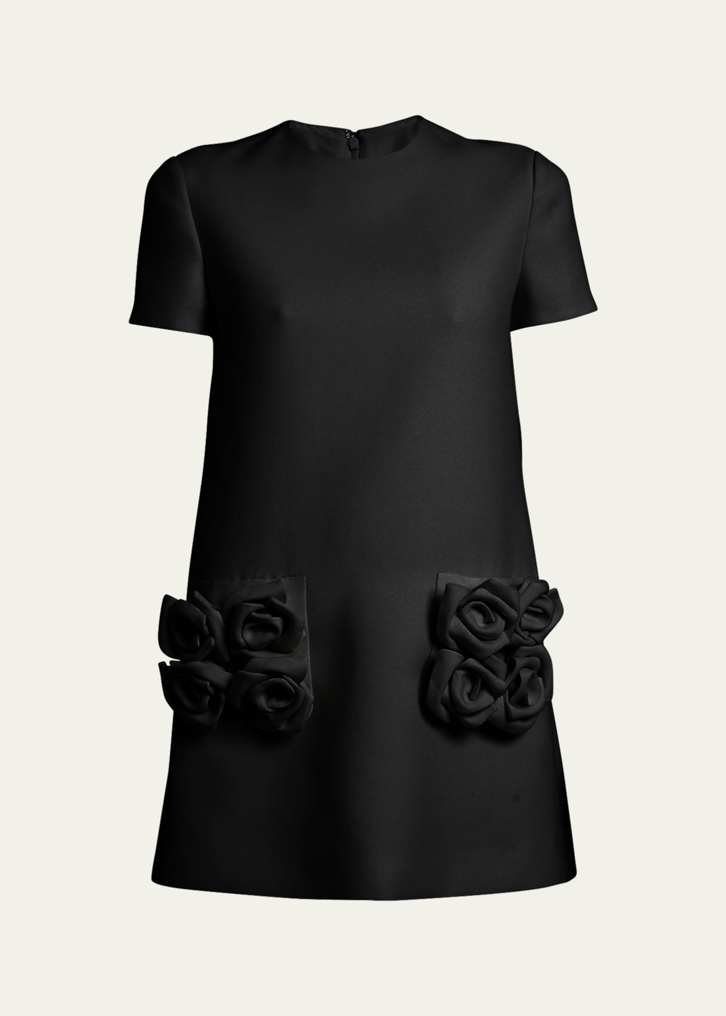 Black Rose Applique Crepe Dress