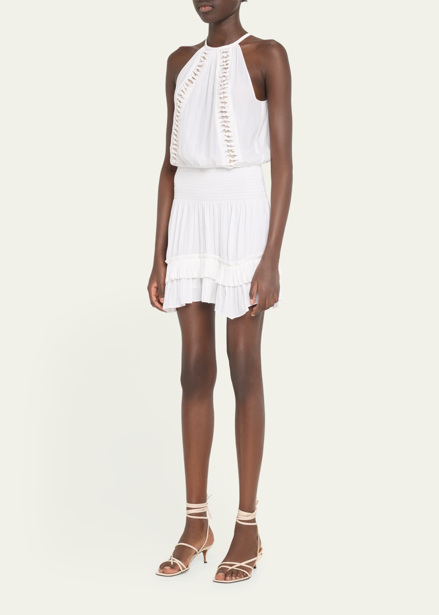 Ramy Brook Delfina Embellished Smocked Halter Mini Dress Image 4 of 5