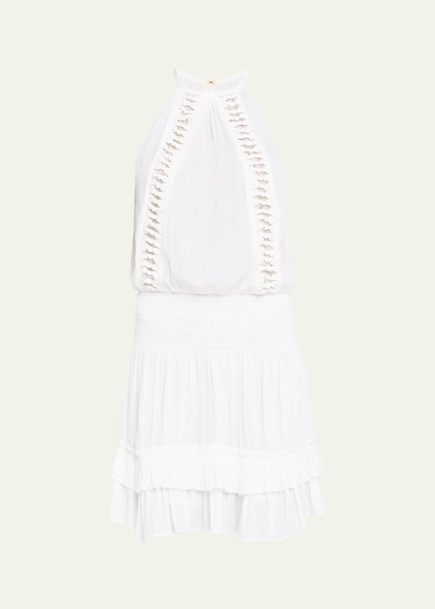 Ramy Brook Delfina Embellished Smocked Halter Mini Dress Image 1 of 5