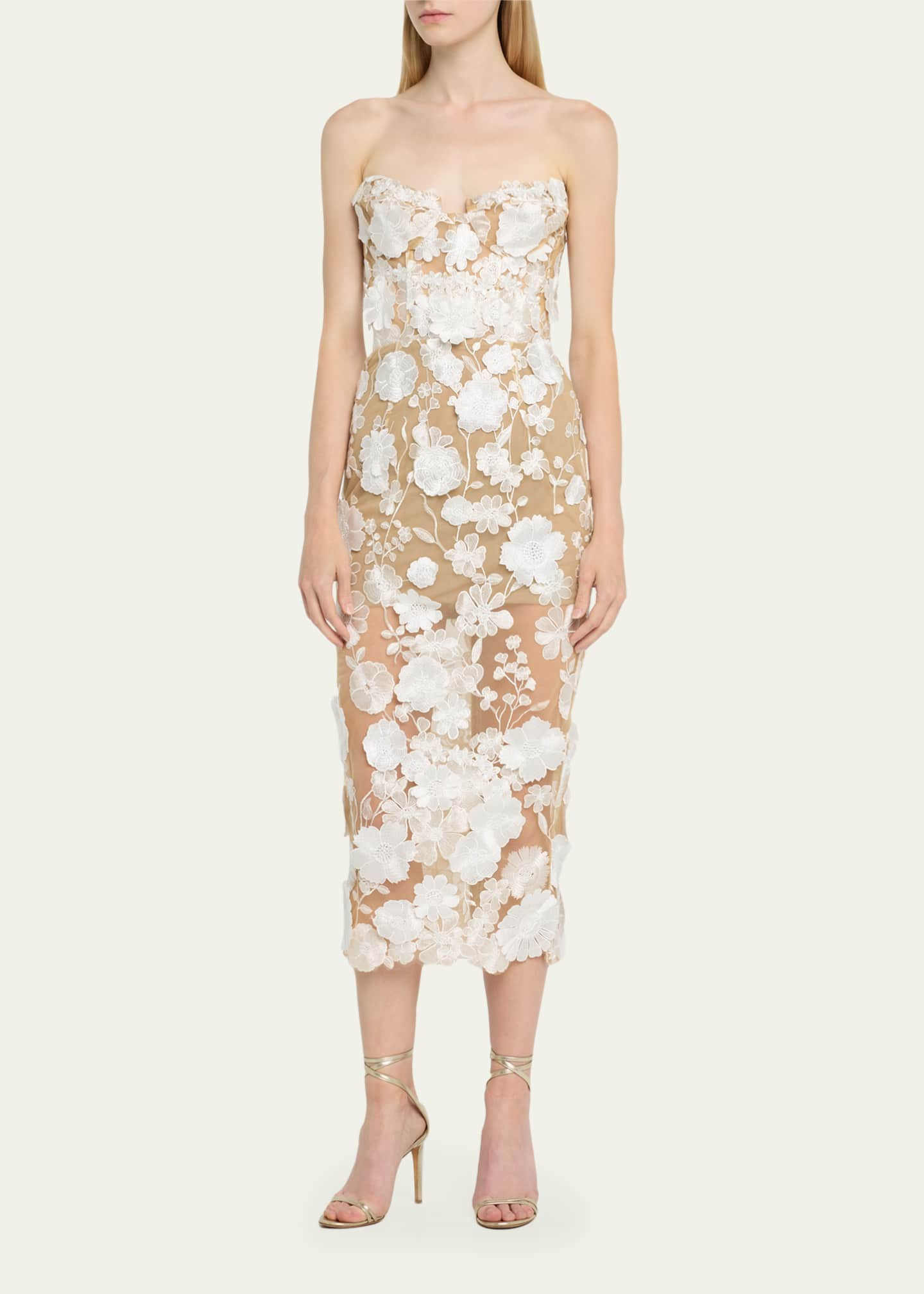 Bronx and Banco Jasmine Strapless Floral Applique Midi Dress - Bergdorf ...