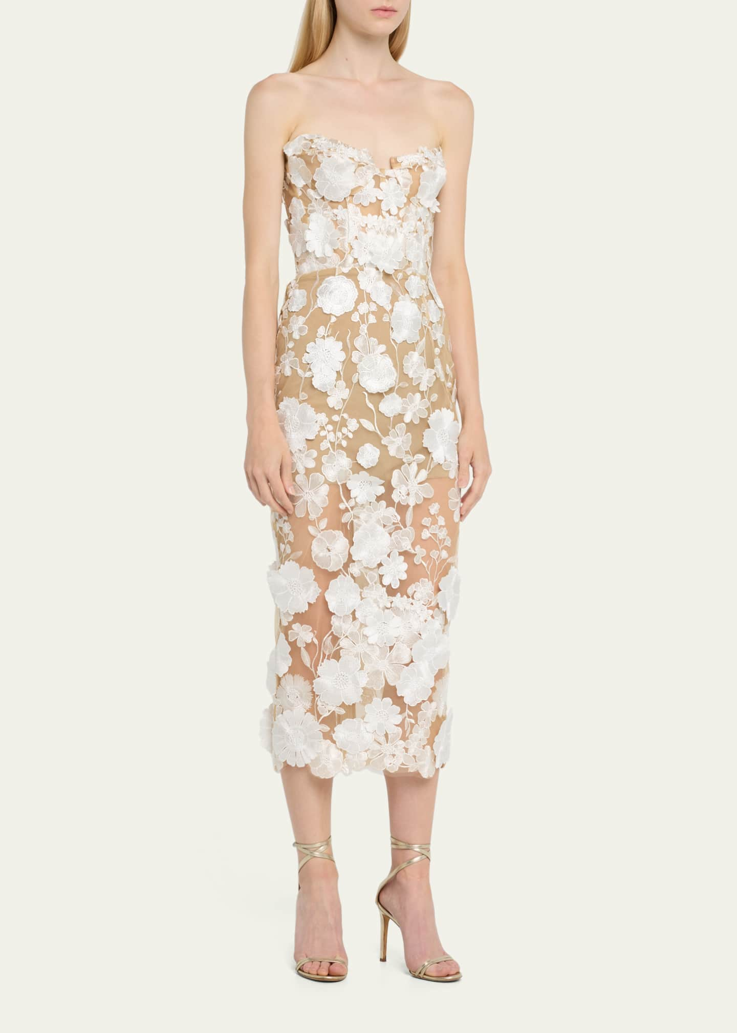 Bronx and Banco Jasmine Strapless Floral Applique Midi Dress - Bergdorf ...