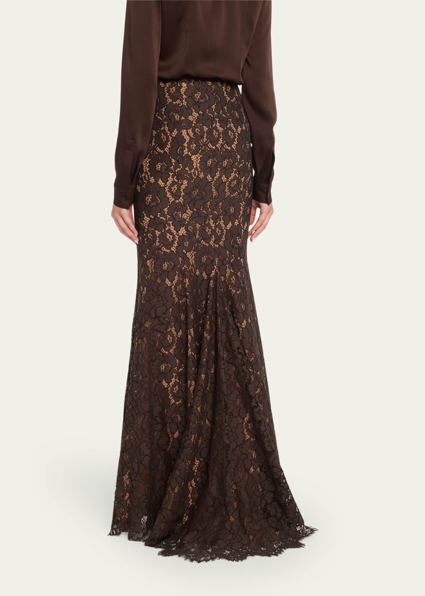Michael Kors Collection Large Floral Lace Long Fishtail Skirt Image 3 of 5