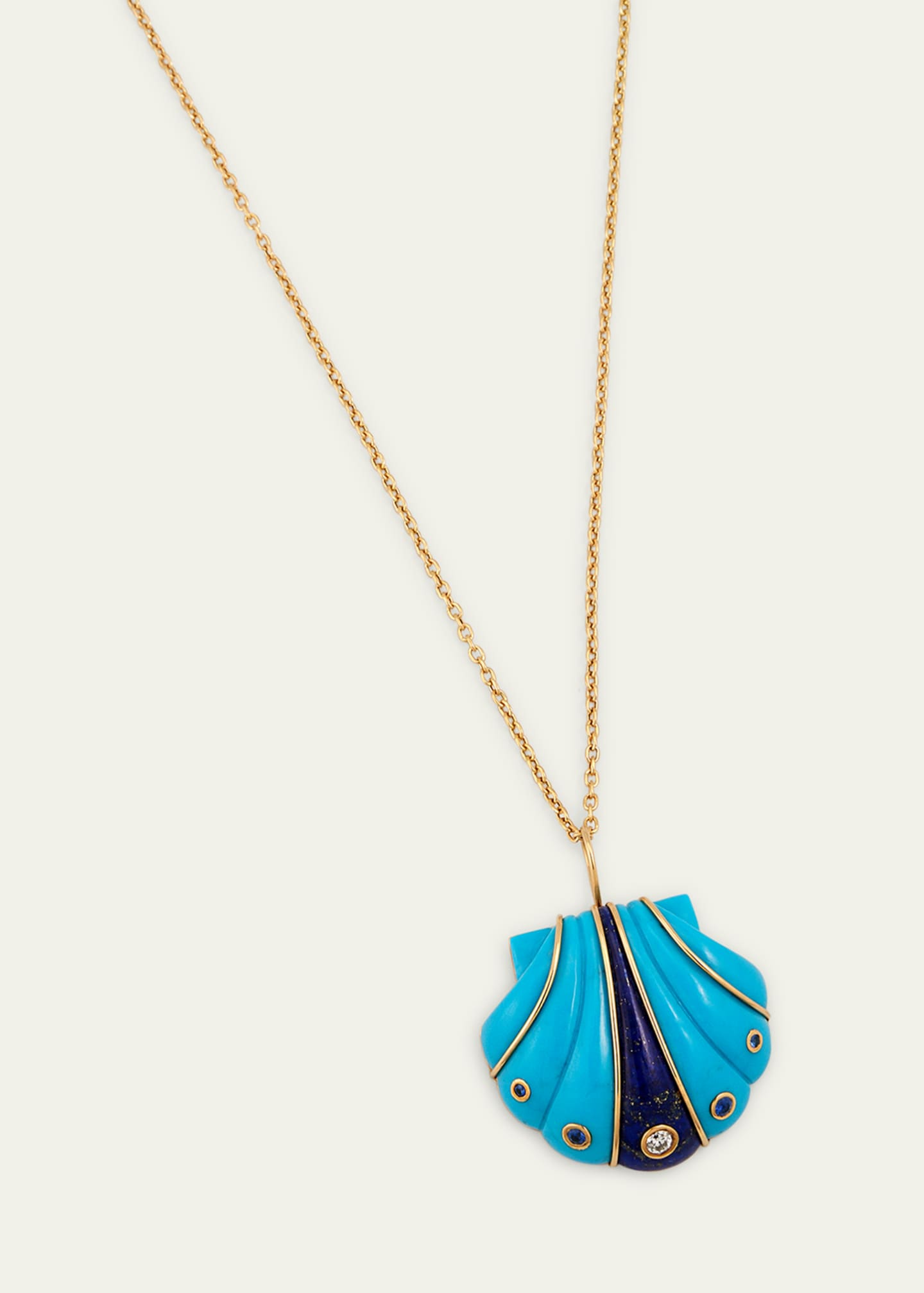 Brent Neale 18K Yellow Gold Carved Stone Shell Pendant Necklace with Sapphires Image 3 of 4