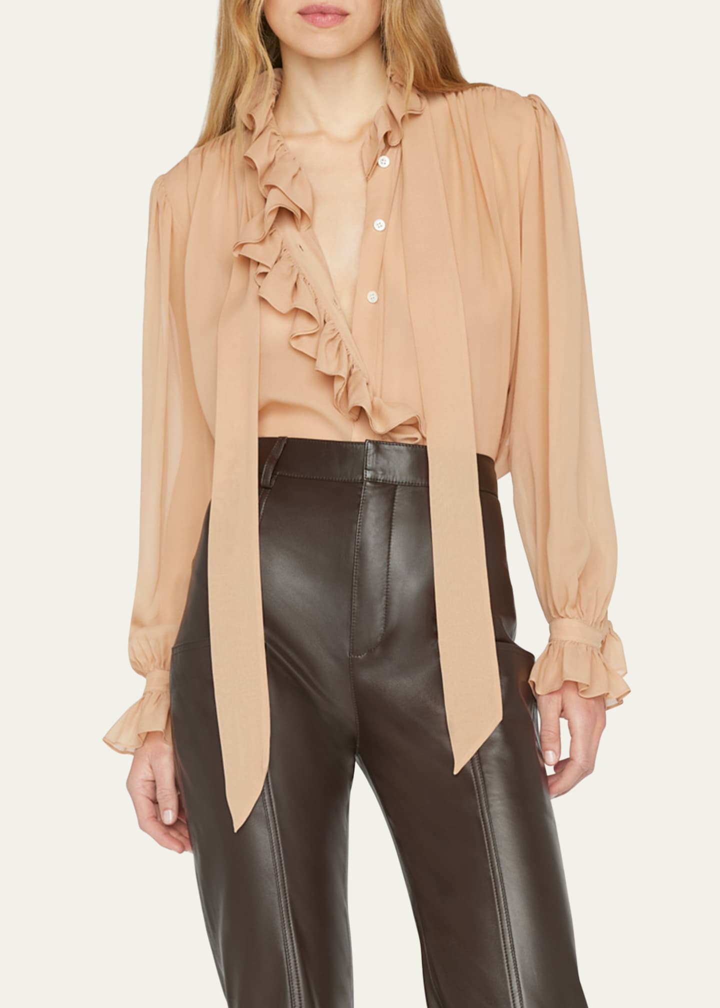 FRAME Ruffled Silk Button-Front Top - Bergdorf Goodman
