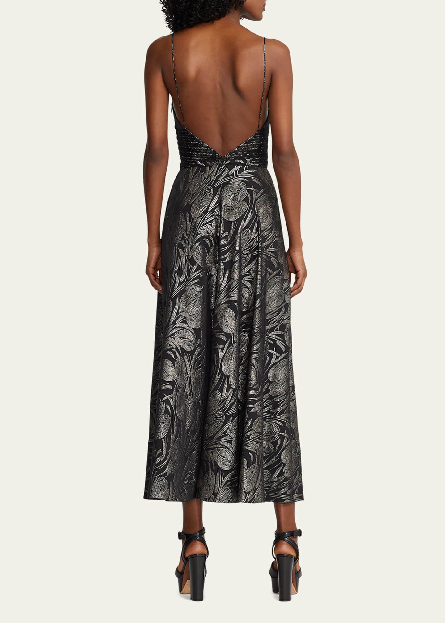 Ralph Lauren Collection Henri Floral Jacquard V Neck Dress