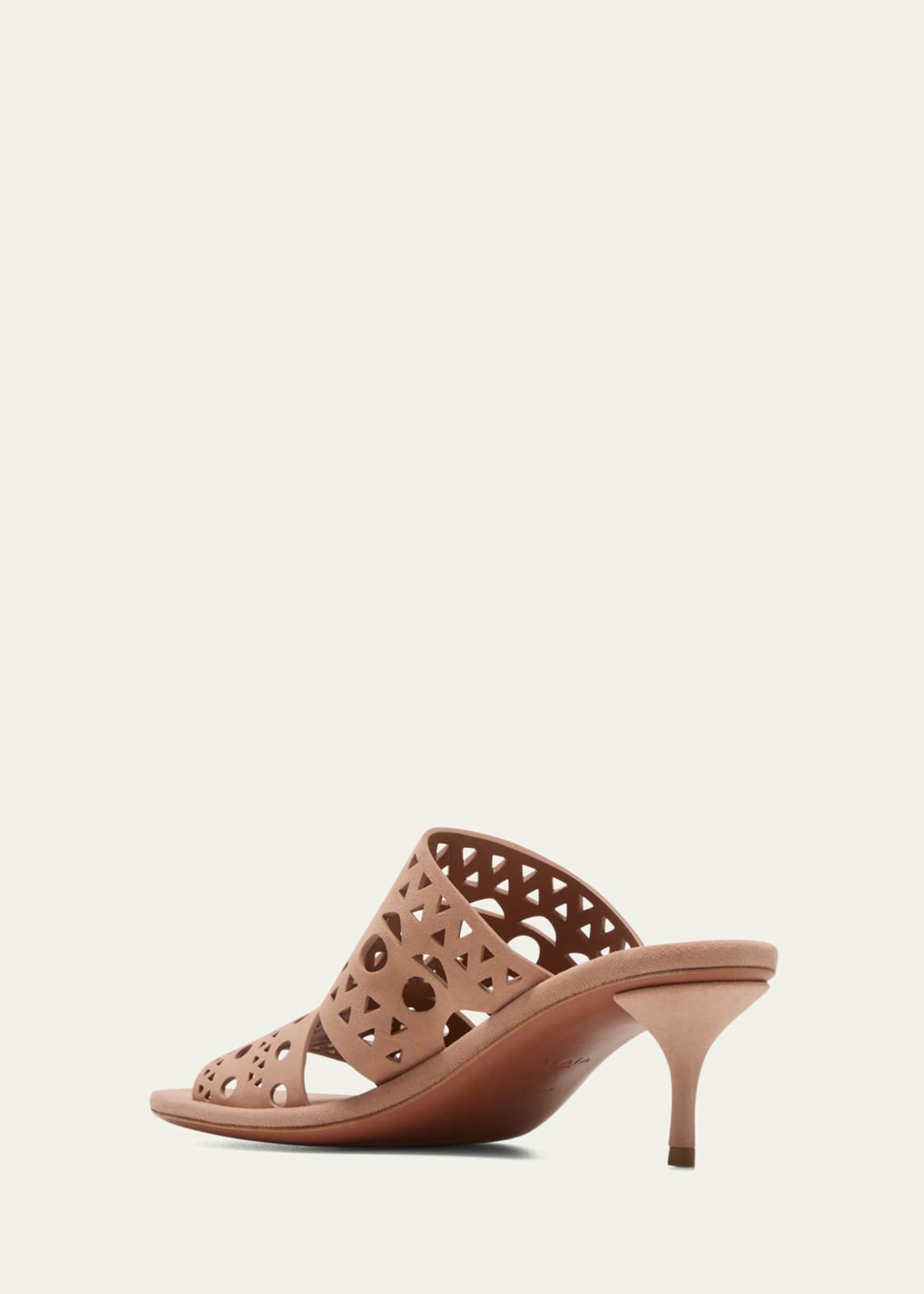 Alaia 2025 Vienne Cutout Kitten-Heel Slide Sandals Black Leather 293648